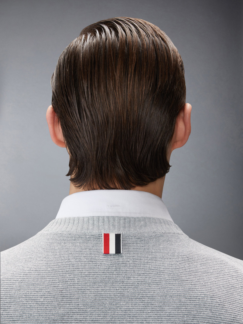 TEXTURED STRIPED STITCH 4-BAR RELAXED FIT V NECK PULLOVER 5