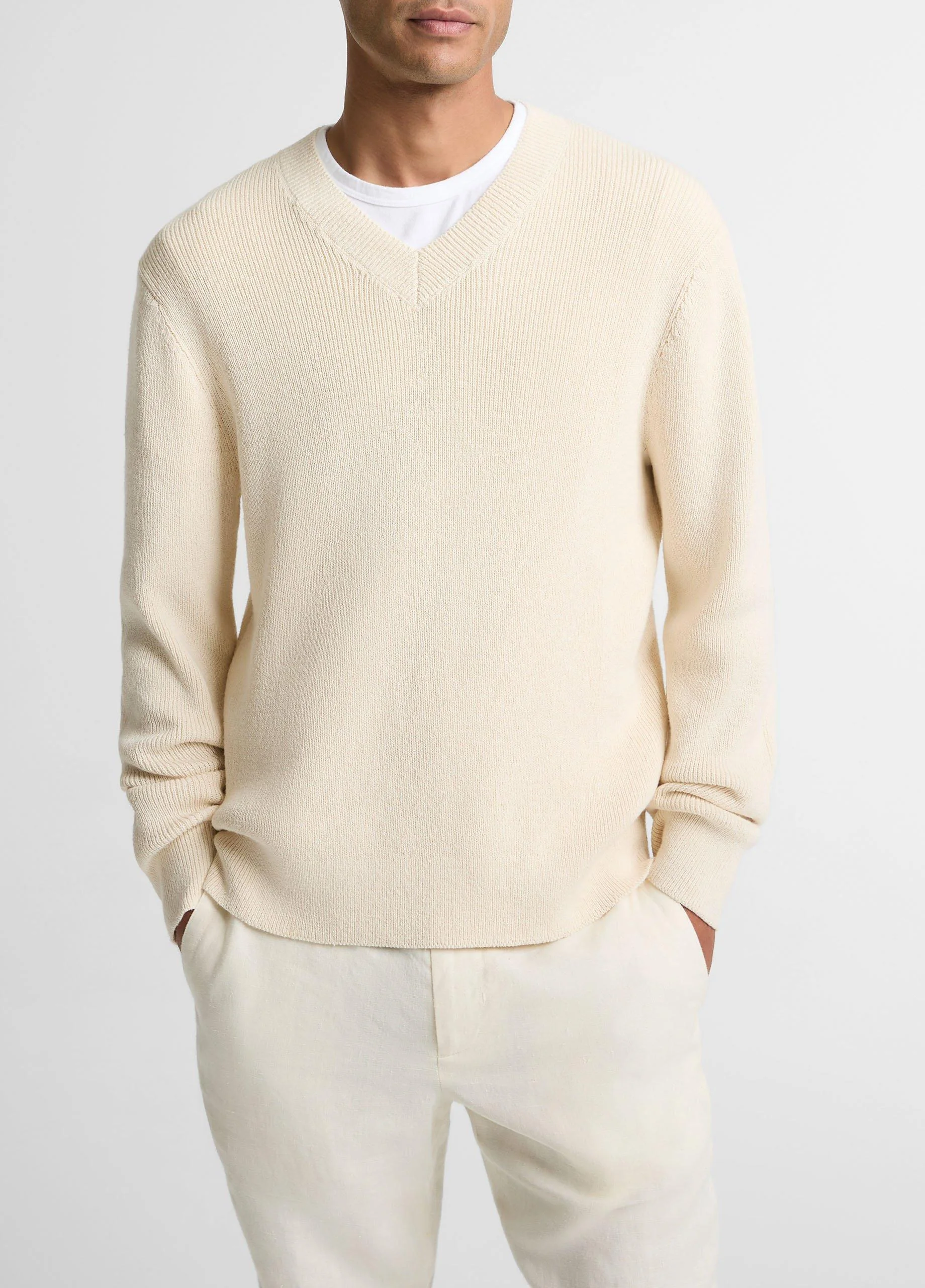 Ribbed Italian Cotton-Blend V-Neck Sweater - 1