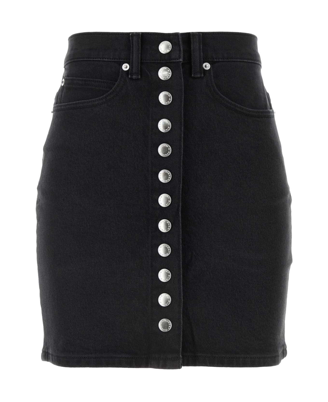 Black Stretch Denim Mini Skirt - 1