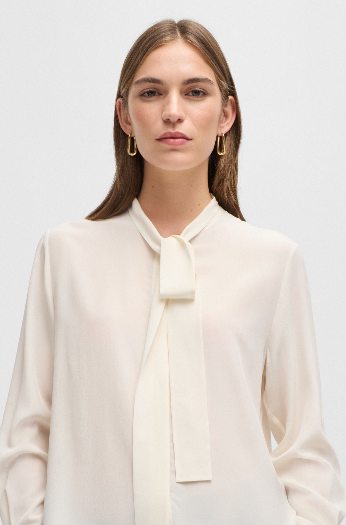 REGULAR-FIT BLOUSE IN SILK WITH BOW-TIE COLLAR - 4