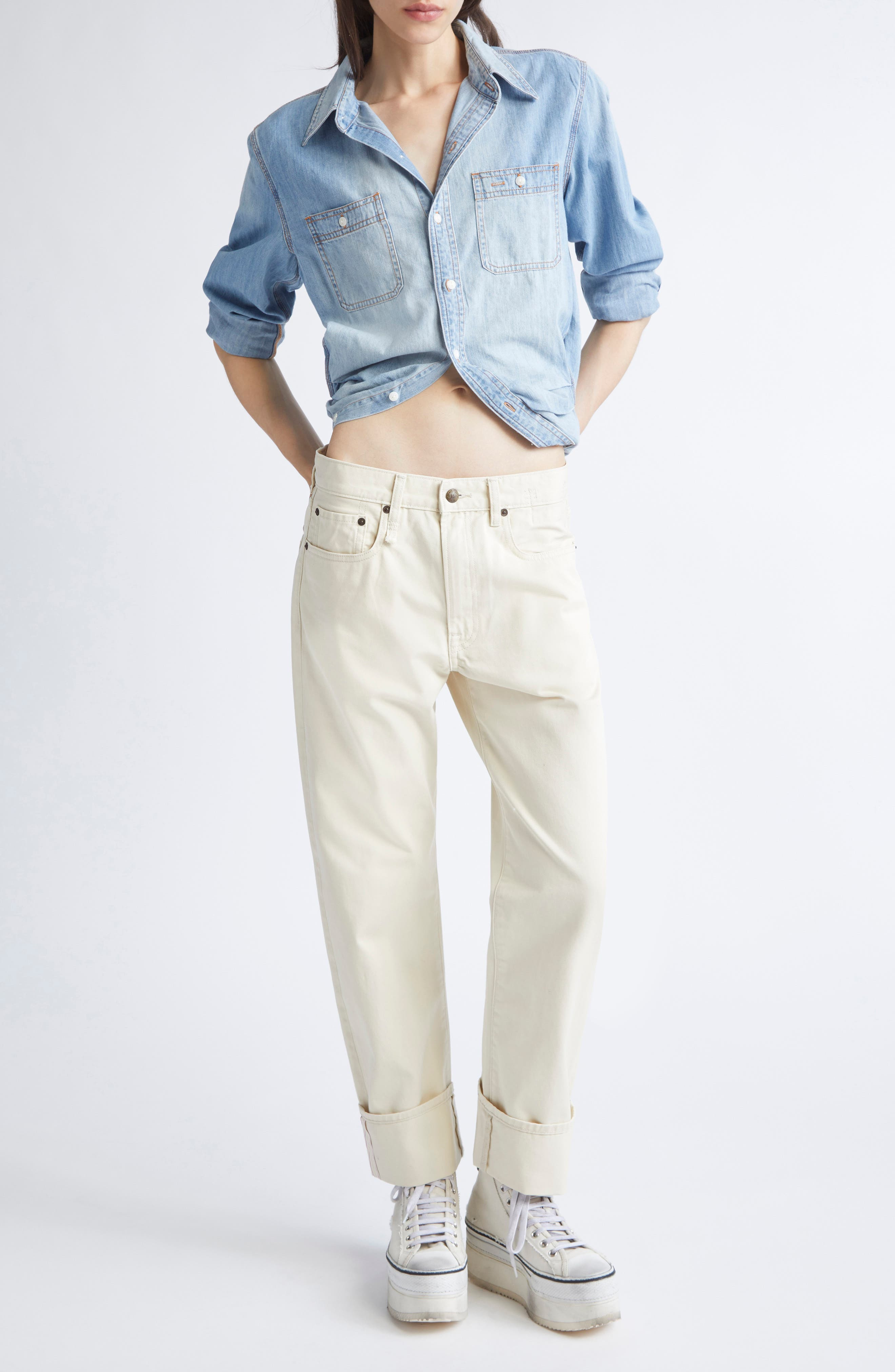 R13 Wrap Around Denim Work Shirt in River Blue at Nordstrom - 2