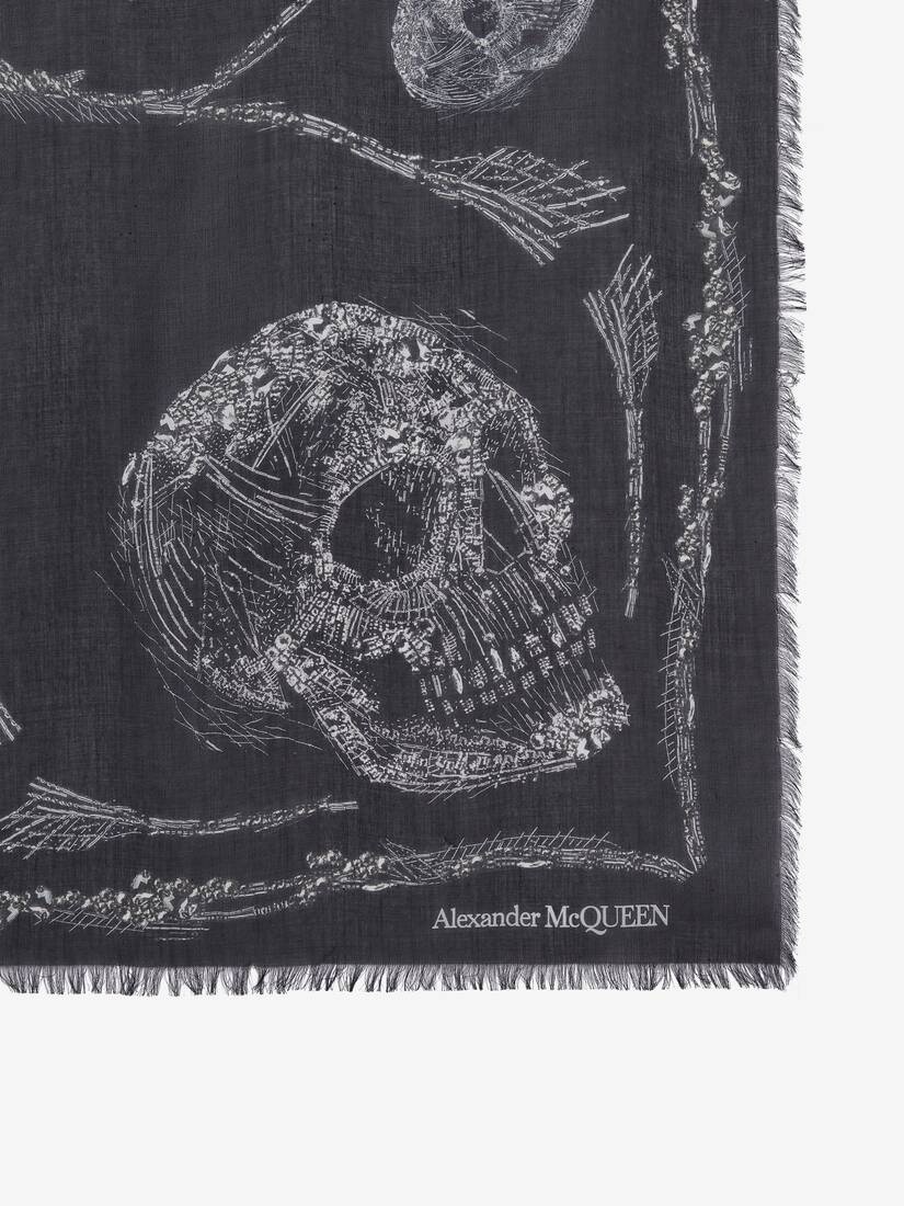 Men's Crystal Skull Shawl in Black/ivory - 3