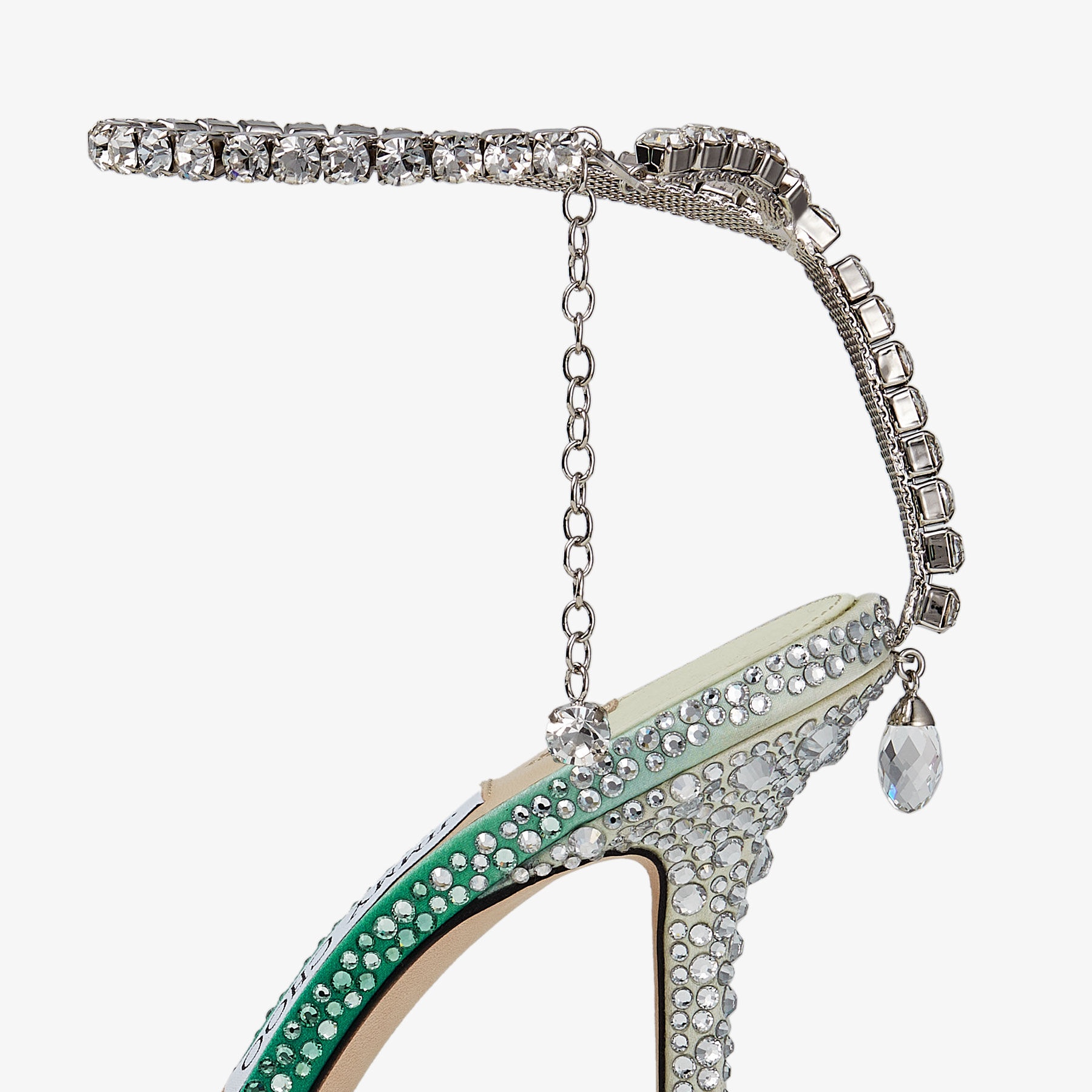 Saeda 100
Emerald Satin Pumps with Swarovski Crystals - 3