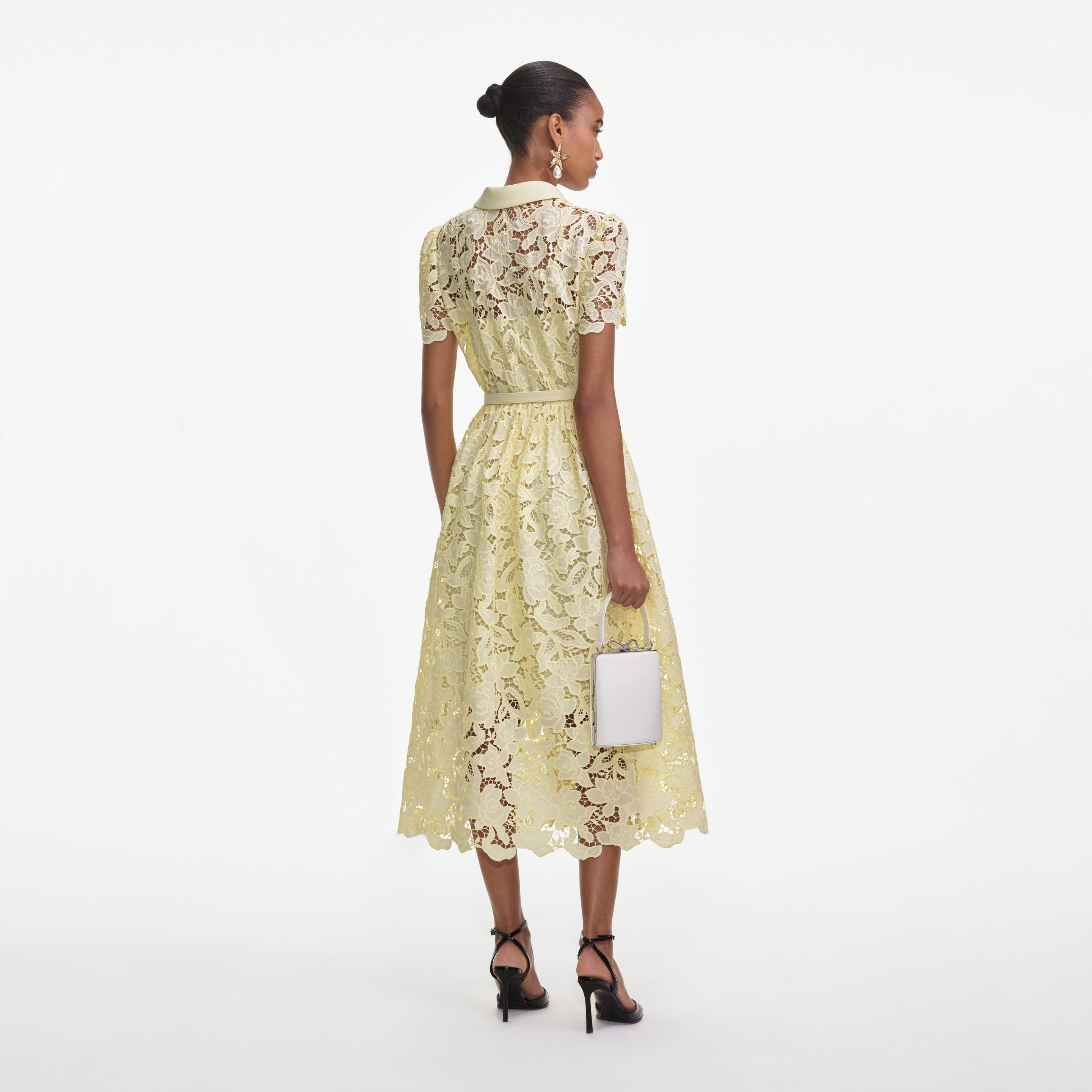 Yellow Lace Collared Midi Dress - 3