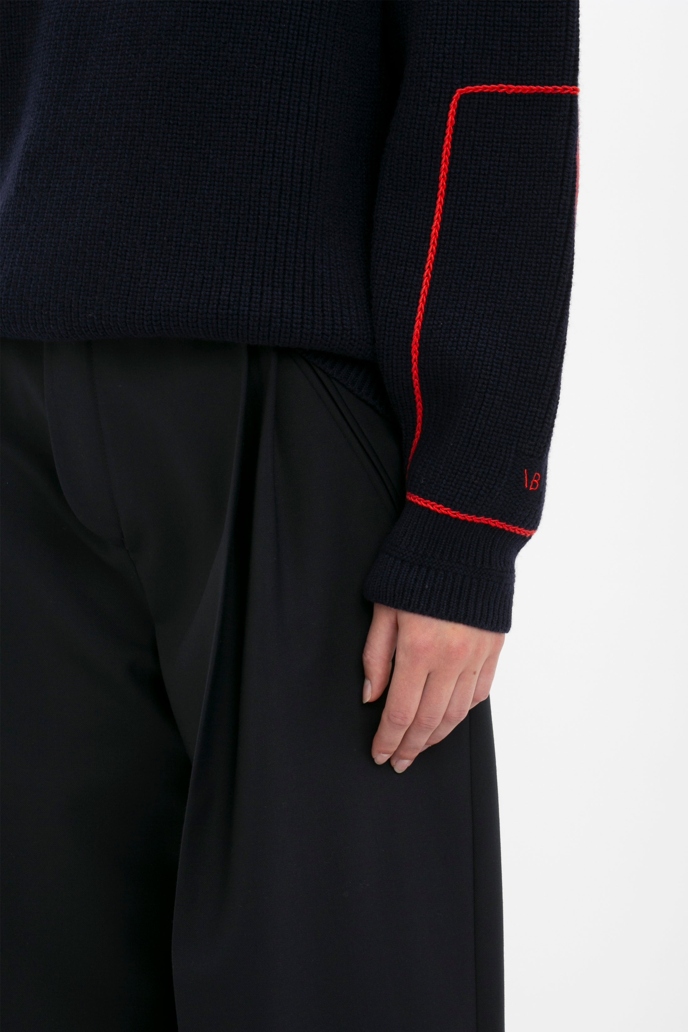 Oversized Polo Neck Jumper In Navy - 7