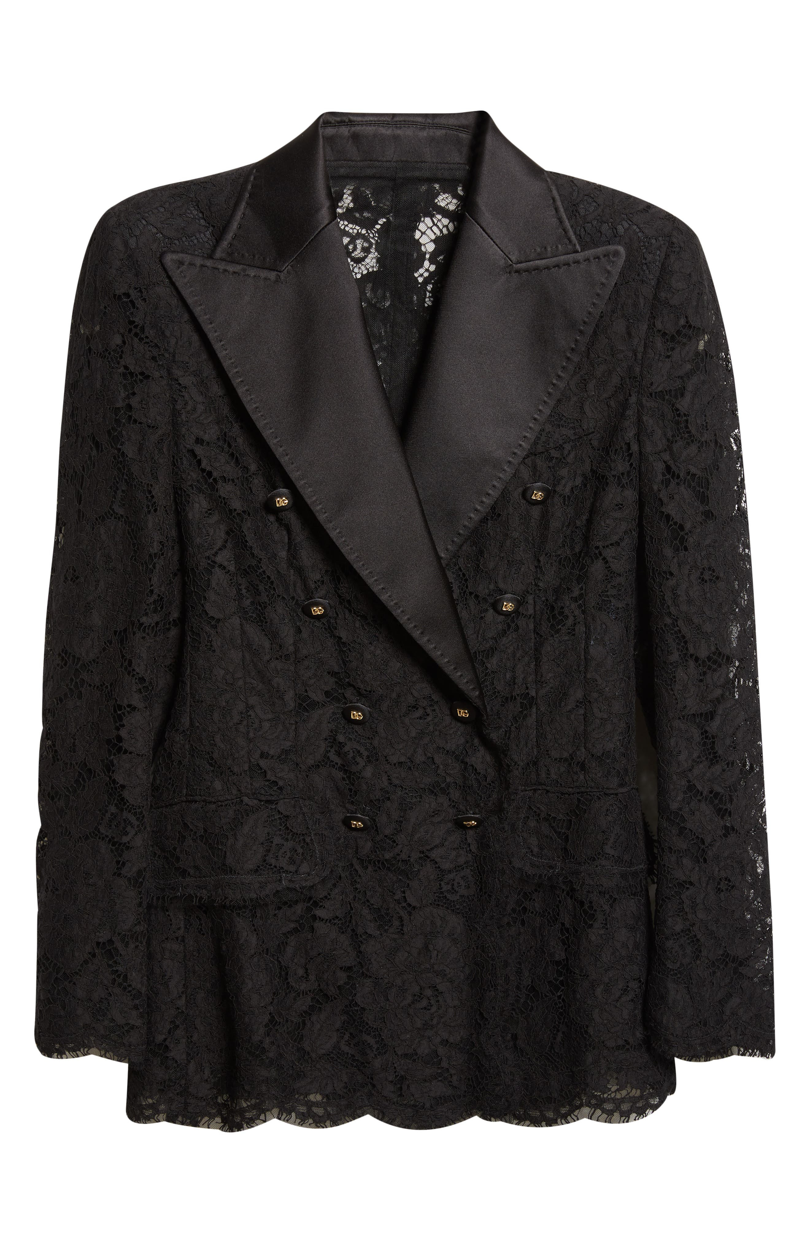Dolce&Gabbana Double Breasted Floral Lace Jacket in N0000 Nero at Nordstrom - 7
