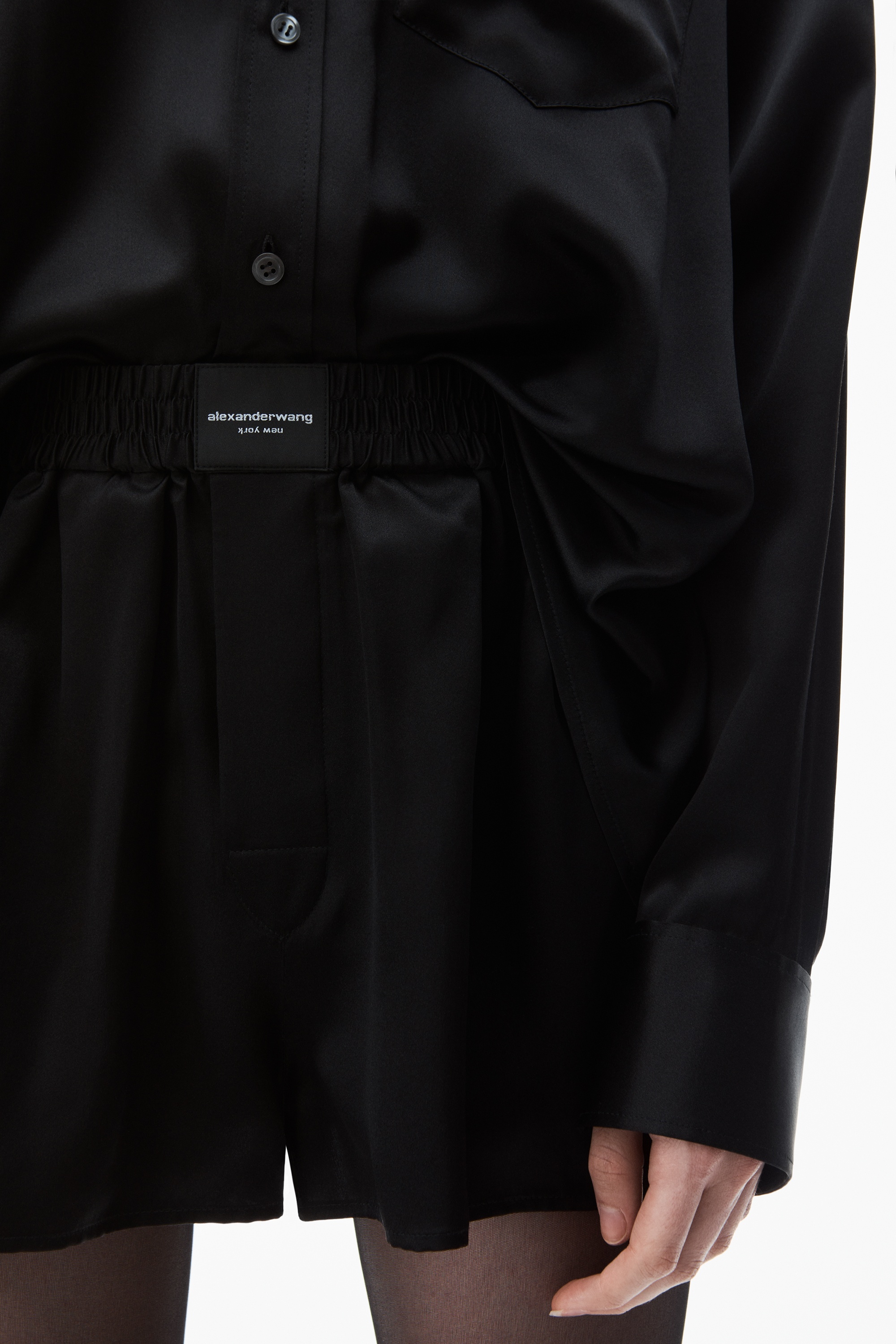 logo detailed button up boxer short romper in silk - 4