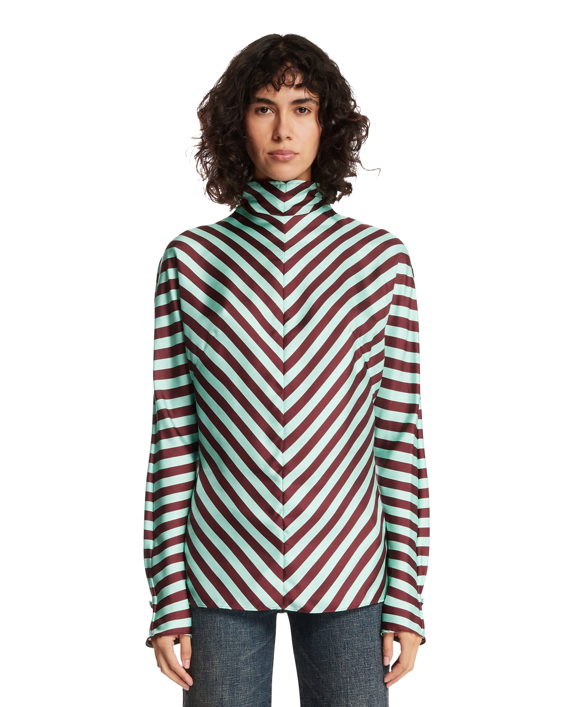 Green Striped Silk Blouse - 1