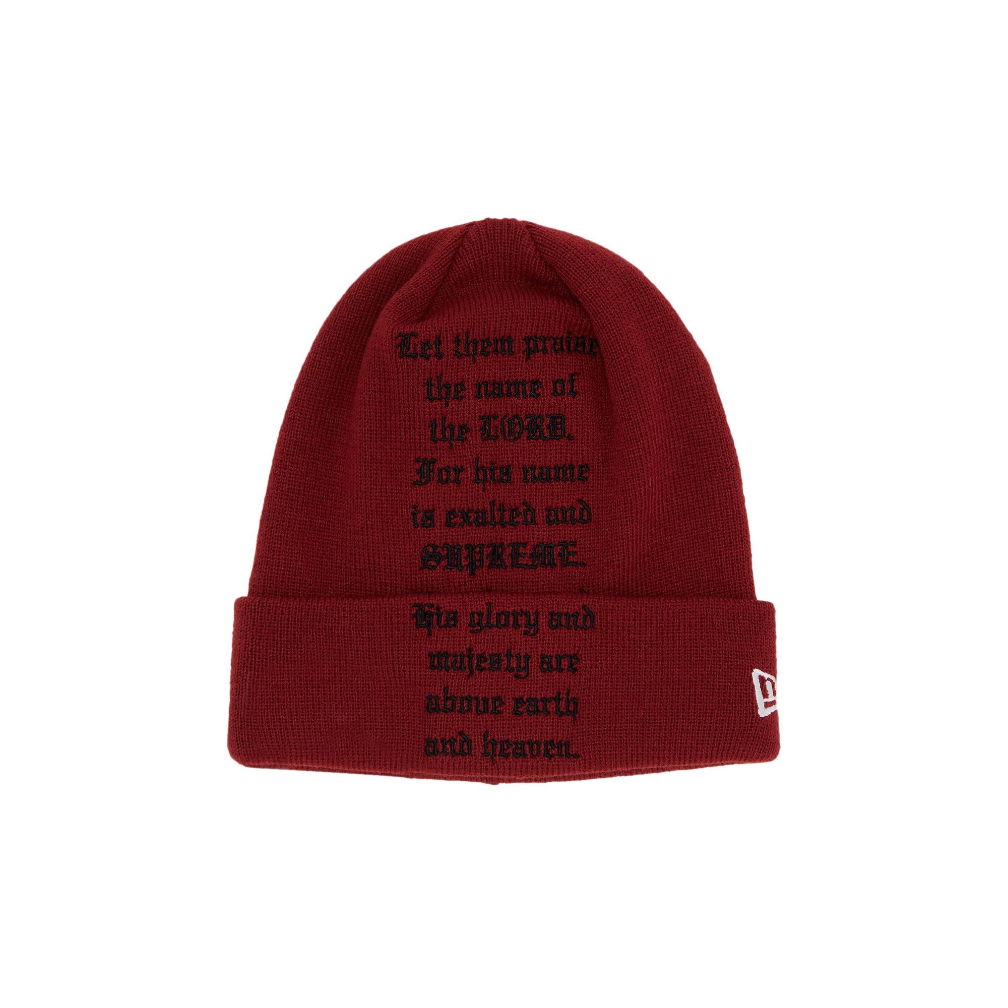 Supreme x New Era Psalm Beanie 'Dark Red' - 1