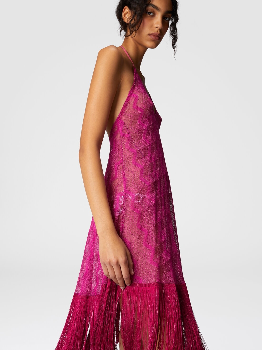 Cover-up dress in zig zag lamé viscose with fringes - 4