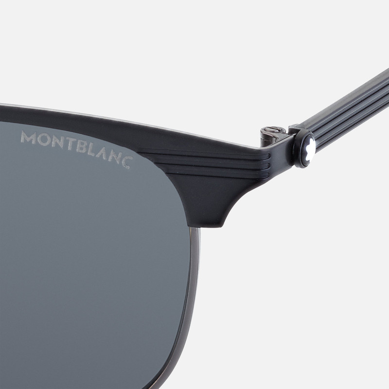 Montblanc Rectangular Black Metal Frame Sunglasses outlook