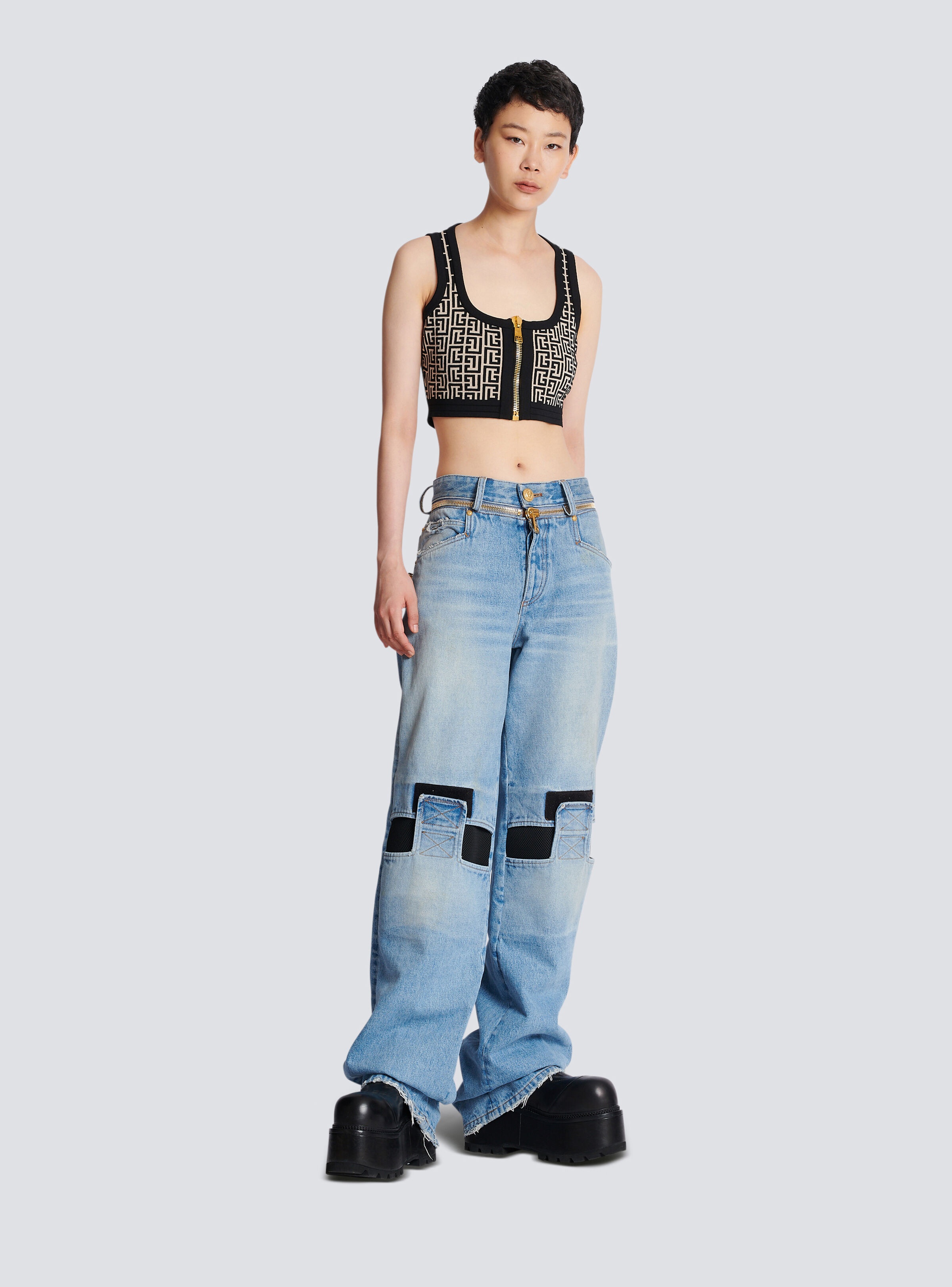 Wide-leg jeans with technical yoke - 3