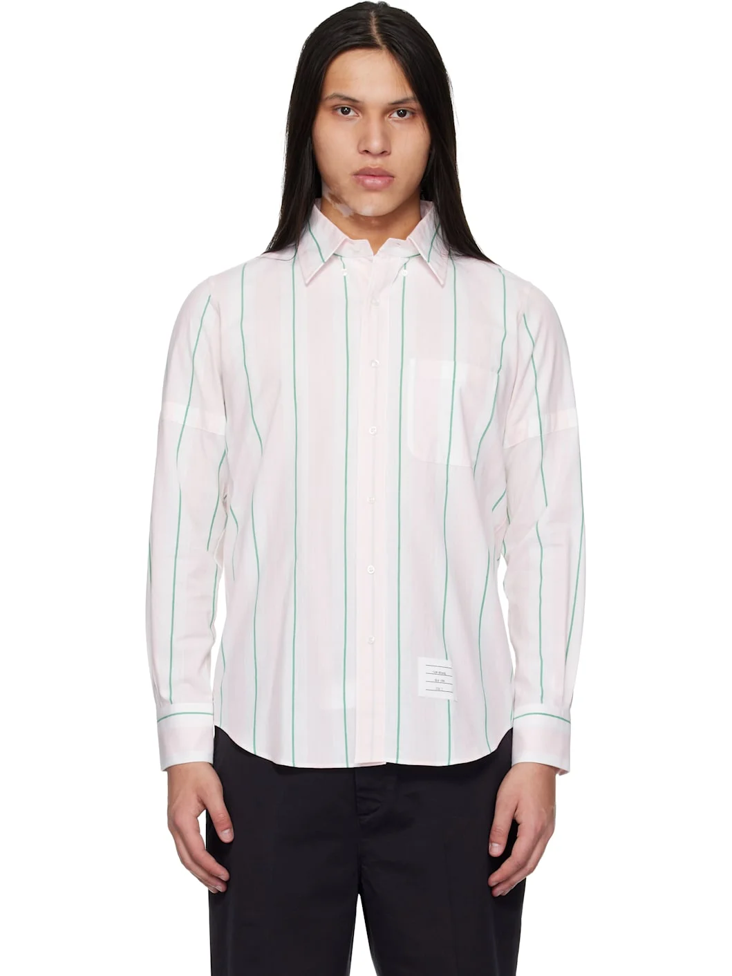Pink & White Madras Cotton Classic Stripe Armband Shirt - 1