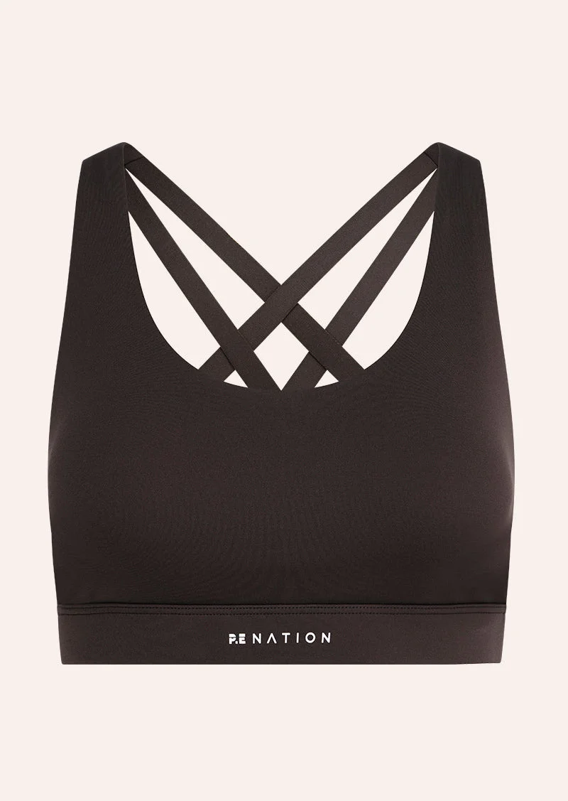 SIGNATURE CROSSBACK SPORTS BRA IN COFFEE - 1