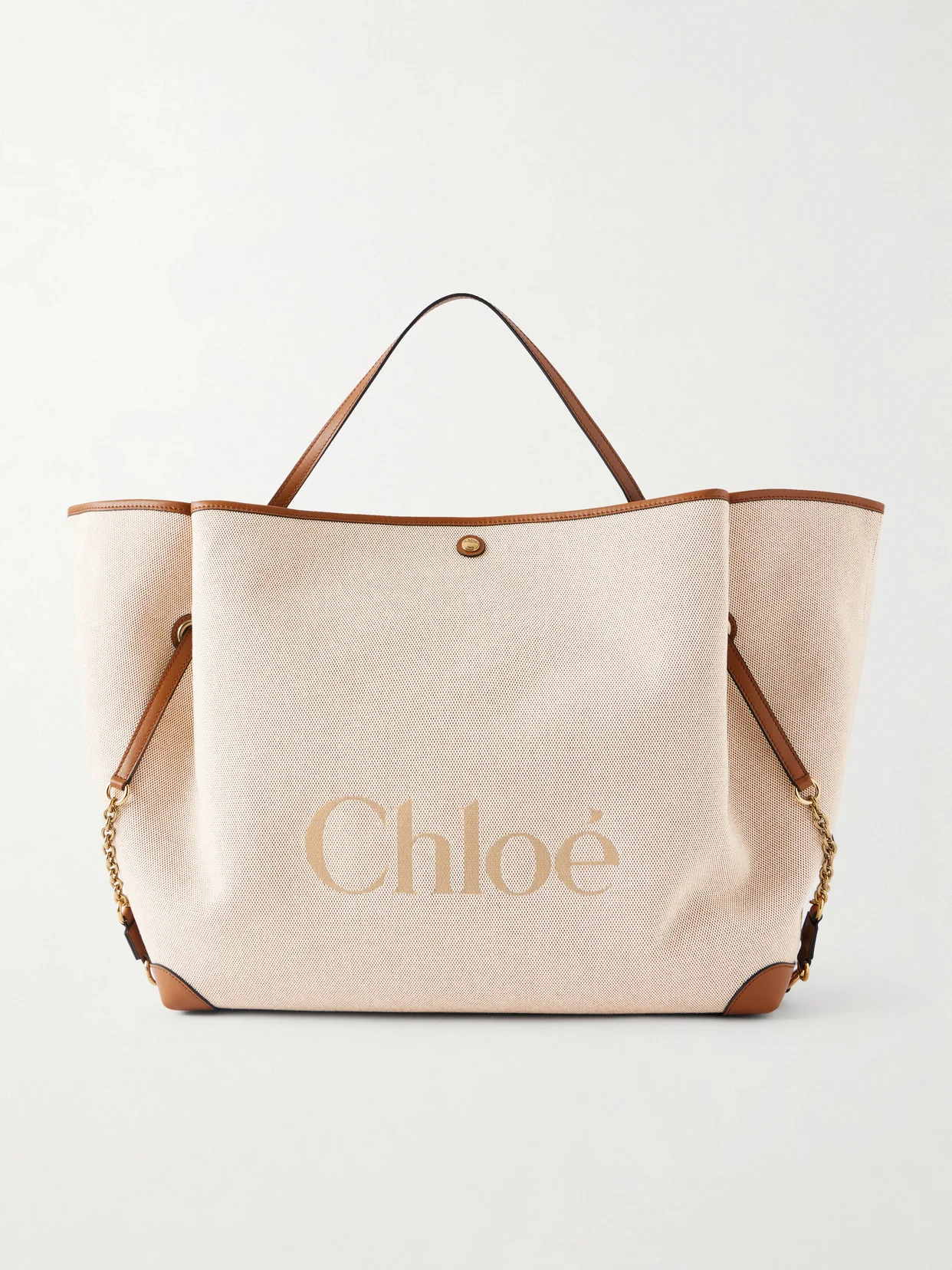 Leather-trimmed Canvas Tote Bag - 1