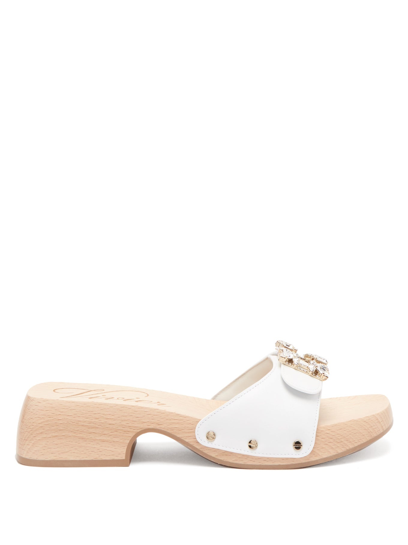 Vive crystal-buckle leather clog slides - 1