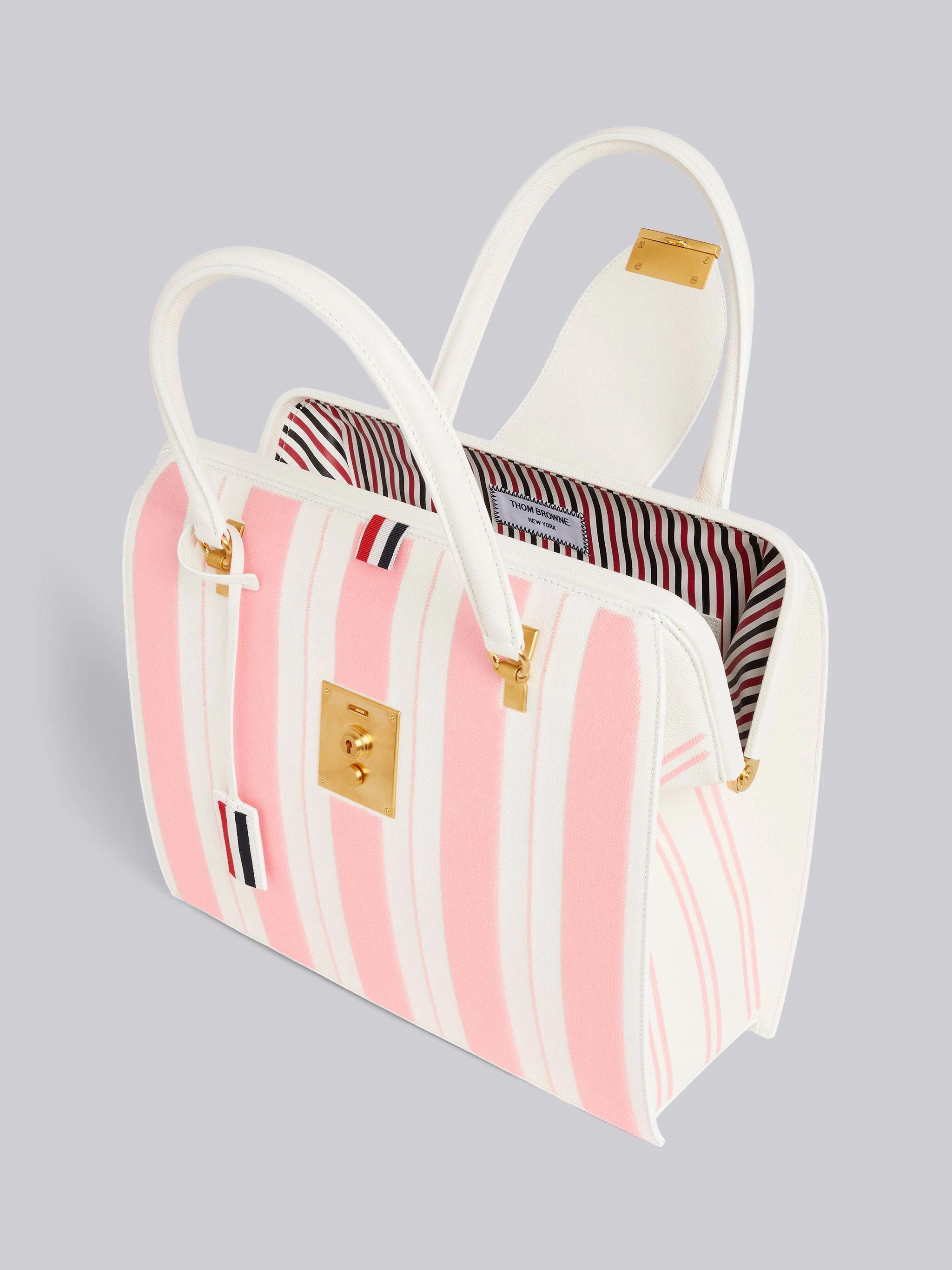 Light Pink Pebble Grain Leather Sequin Stripe Embroidery Mrs. Thom Bag - 5
