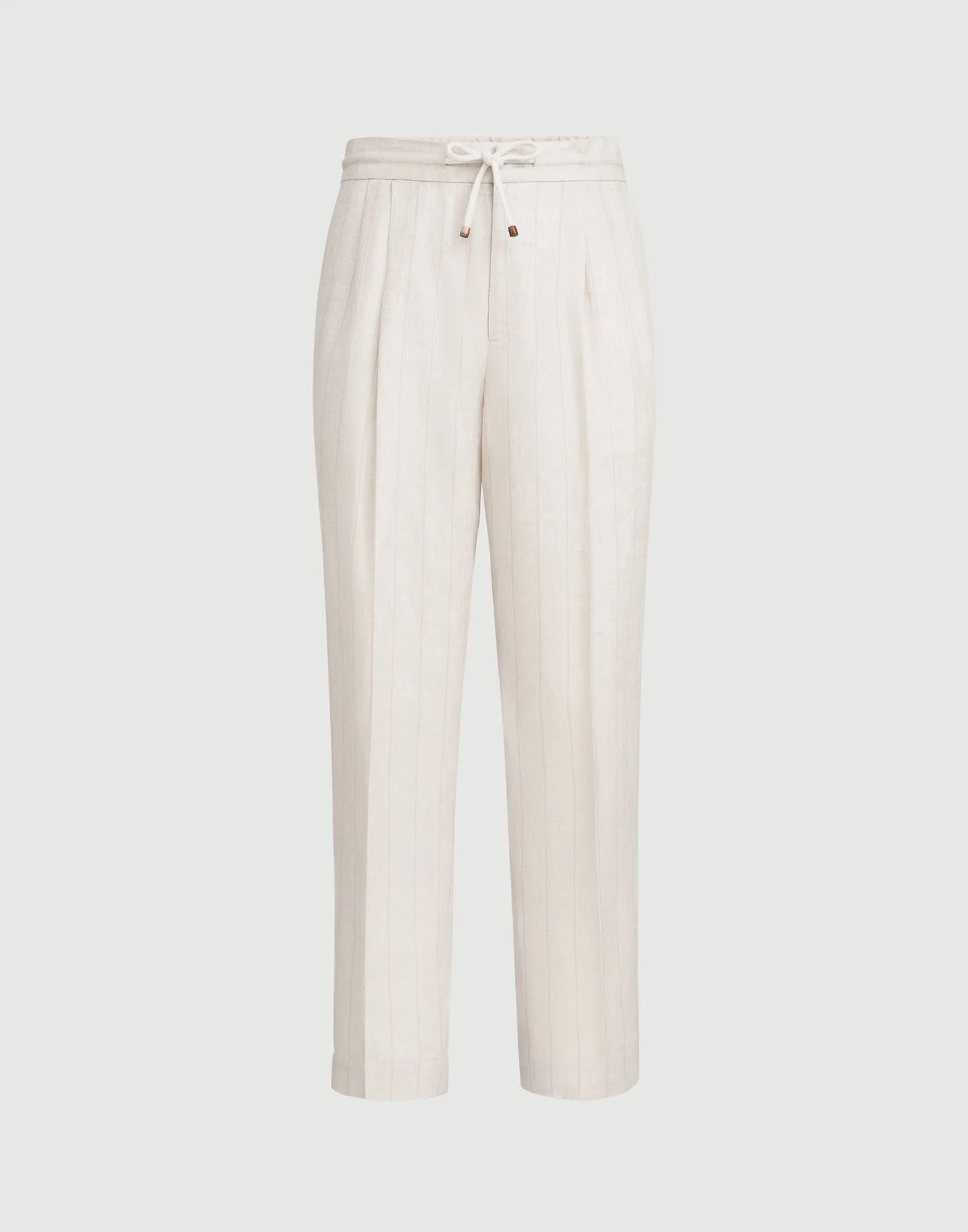 Linen chalk stripe chevron trousers with drawstring and double pleats - 1