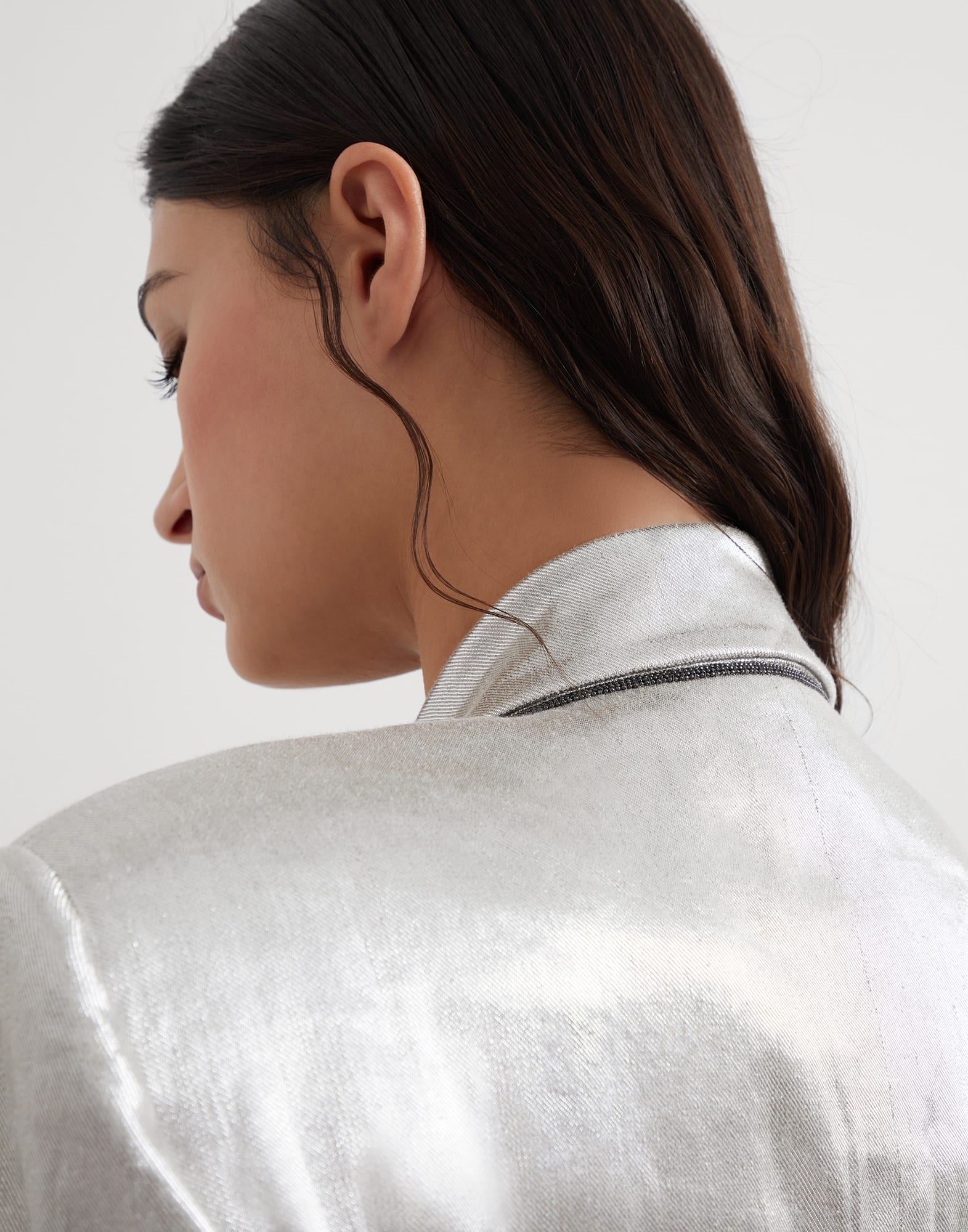 Sparkling linen gabardine blazer with monili - 3