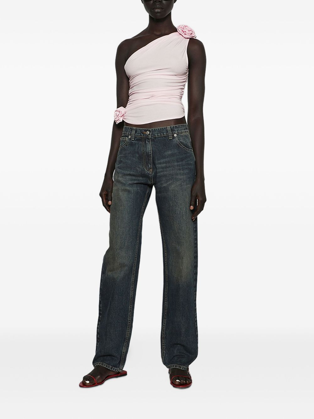 rose-embellished one-shoulder top - 2