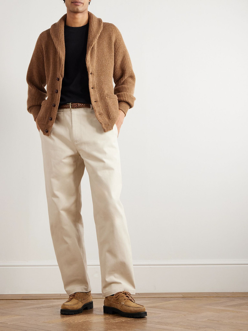 Drake's Slim-Fit Shawl-Collar Ribbed Wool Cardigan Brown outlook