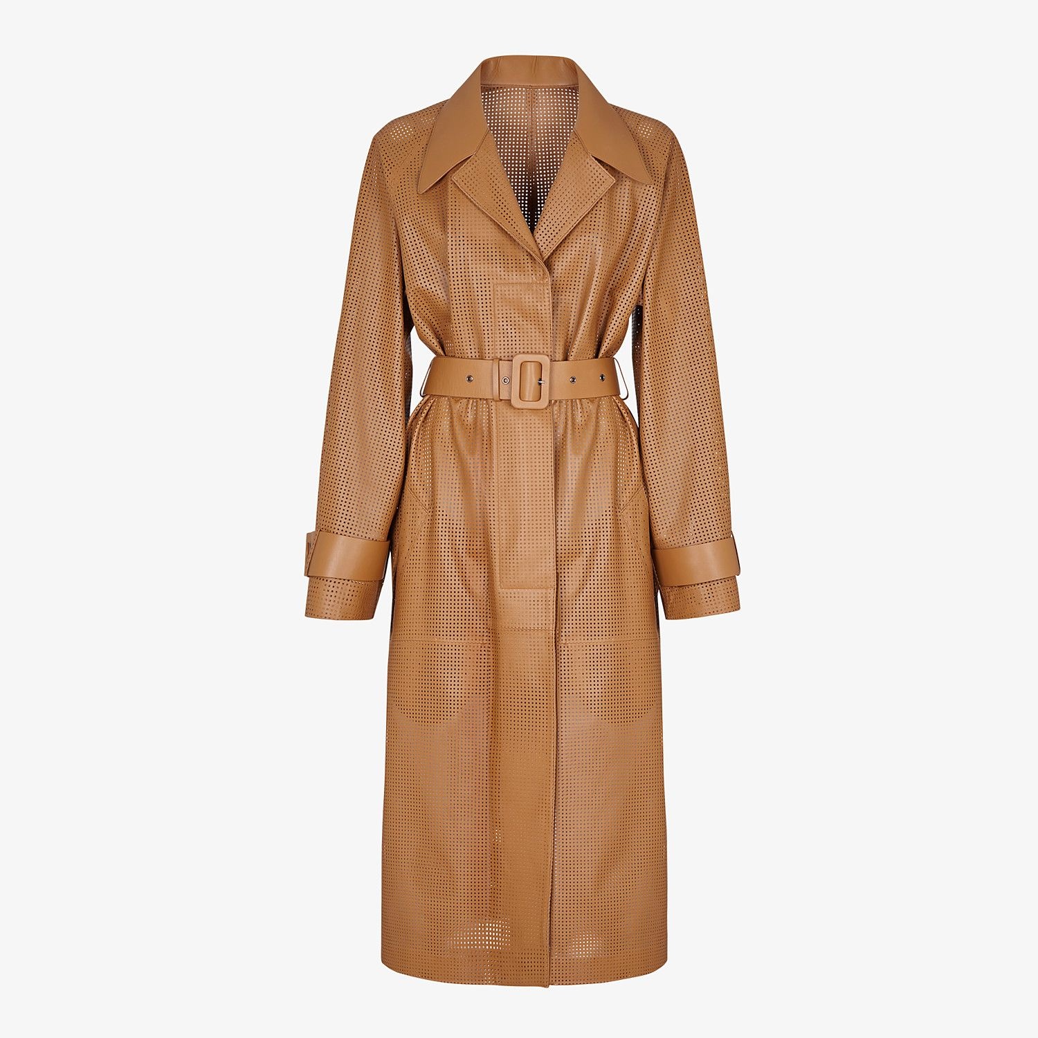 Brown leather trench coat - 1