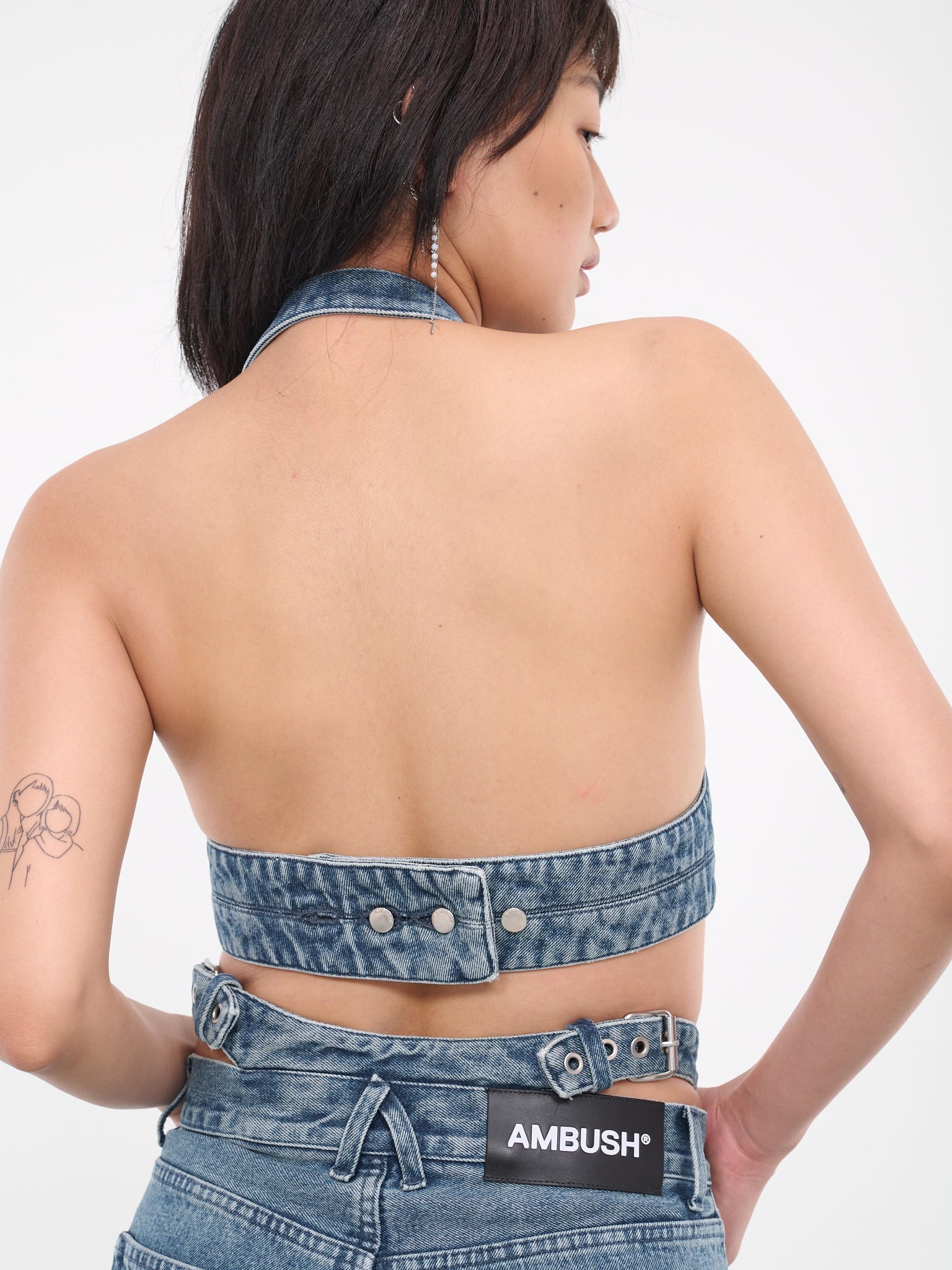 Ambush buckle-strap denim bralette