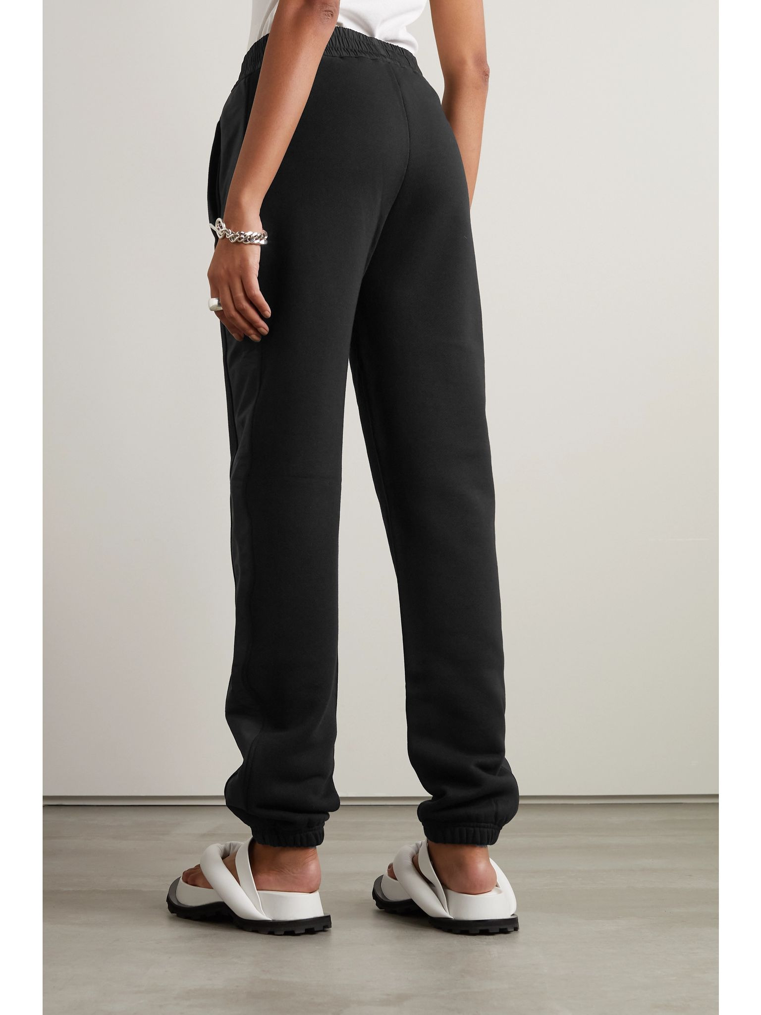 Embellished shell-trimmed cotton-jersey track pants Black - 3
