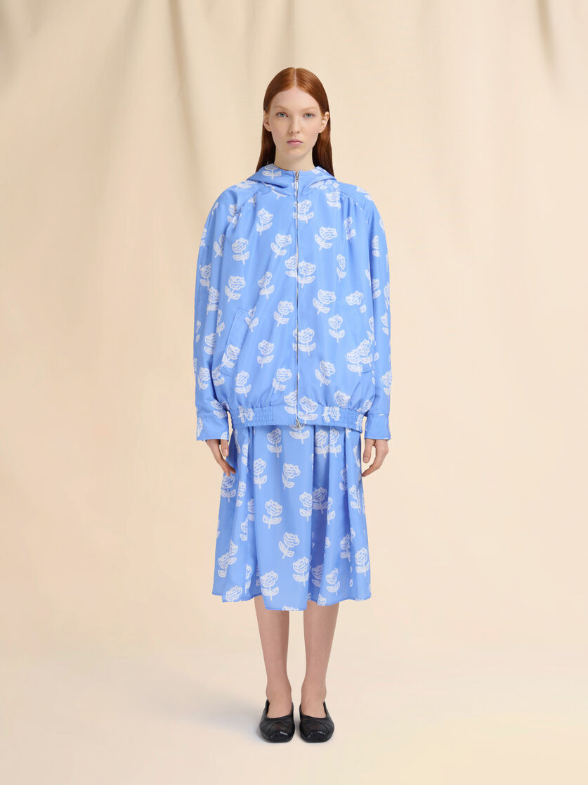 LIGHT BLUE TAFFETA BOMBER WITH SPRAYED ROSES PRINT - 2