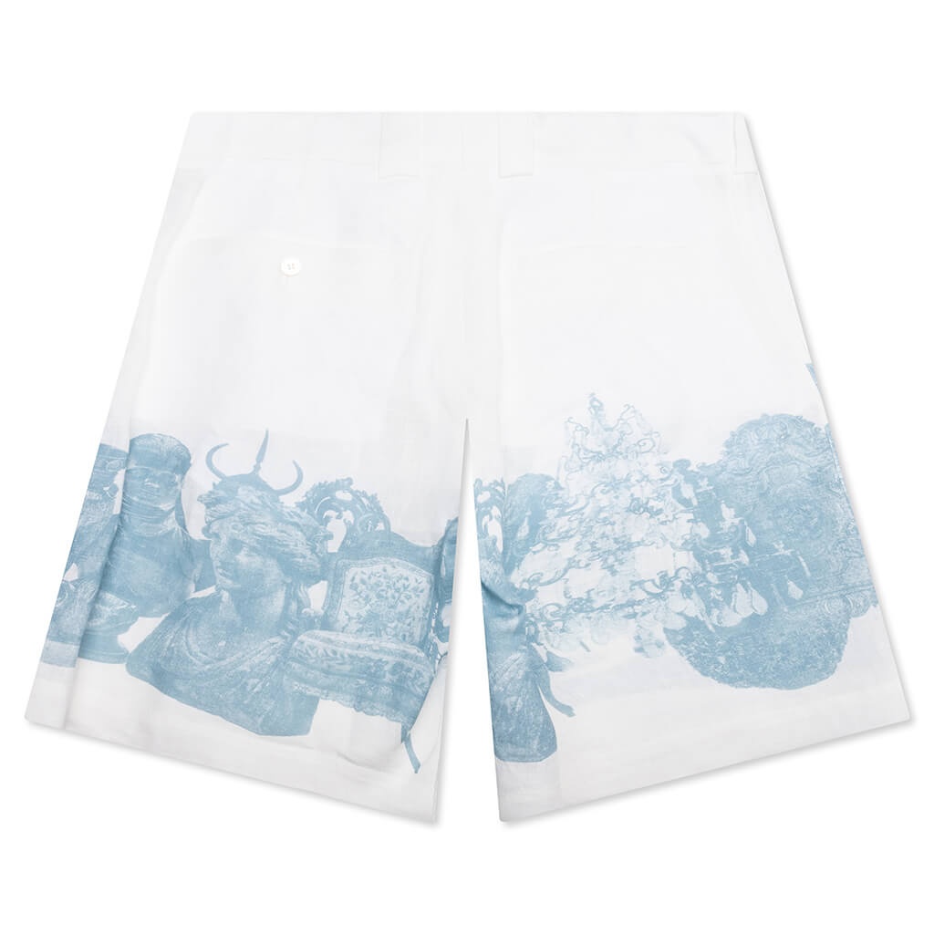 LINEN BERMUDA HAWAIIAN SHORTS WITH HUBERT OBJECTS PRINT - BLUE/WHITE - 2