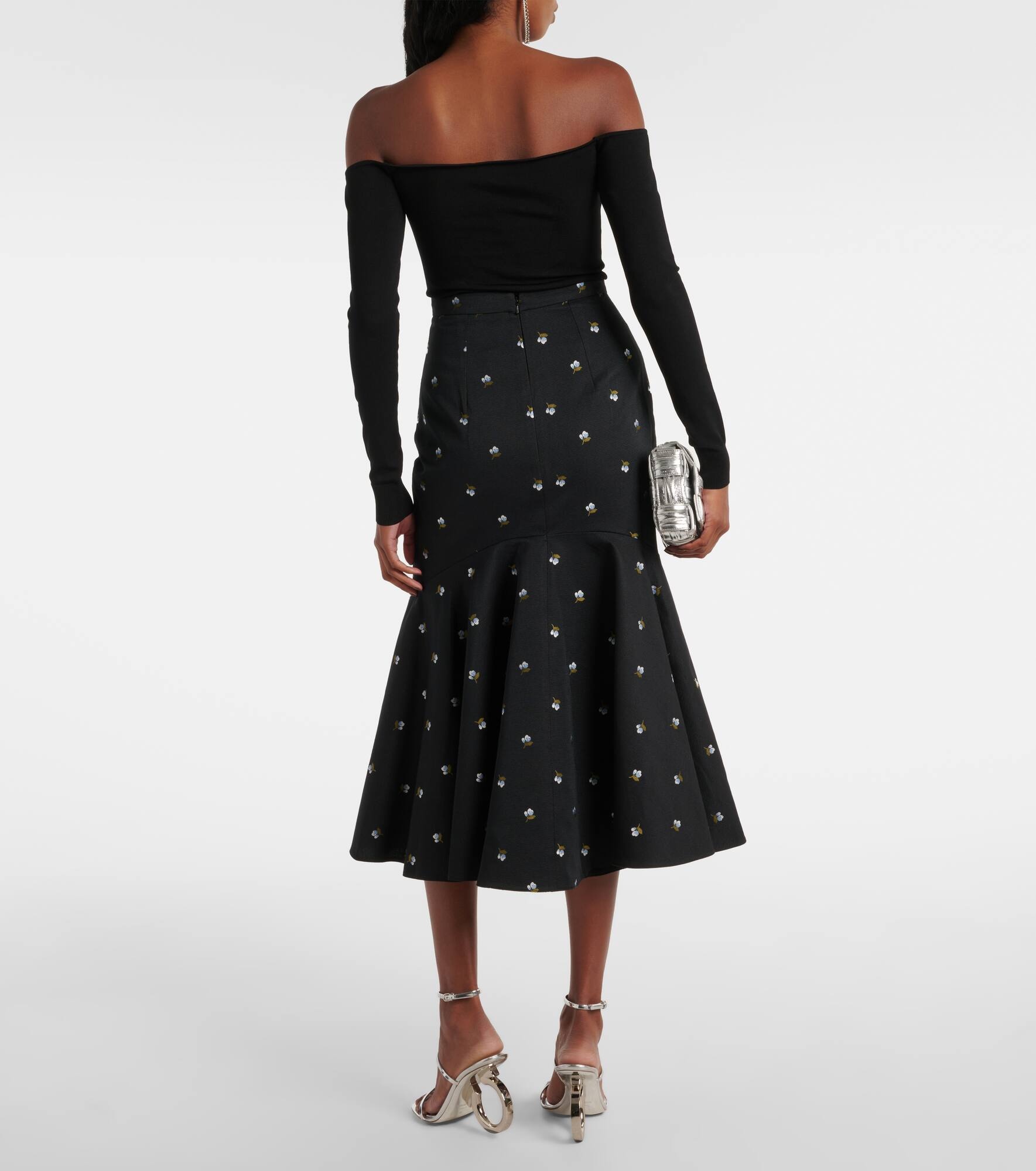 Embroidered jacquard midi skirt - 3