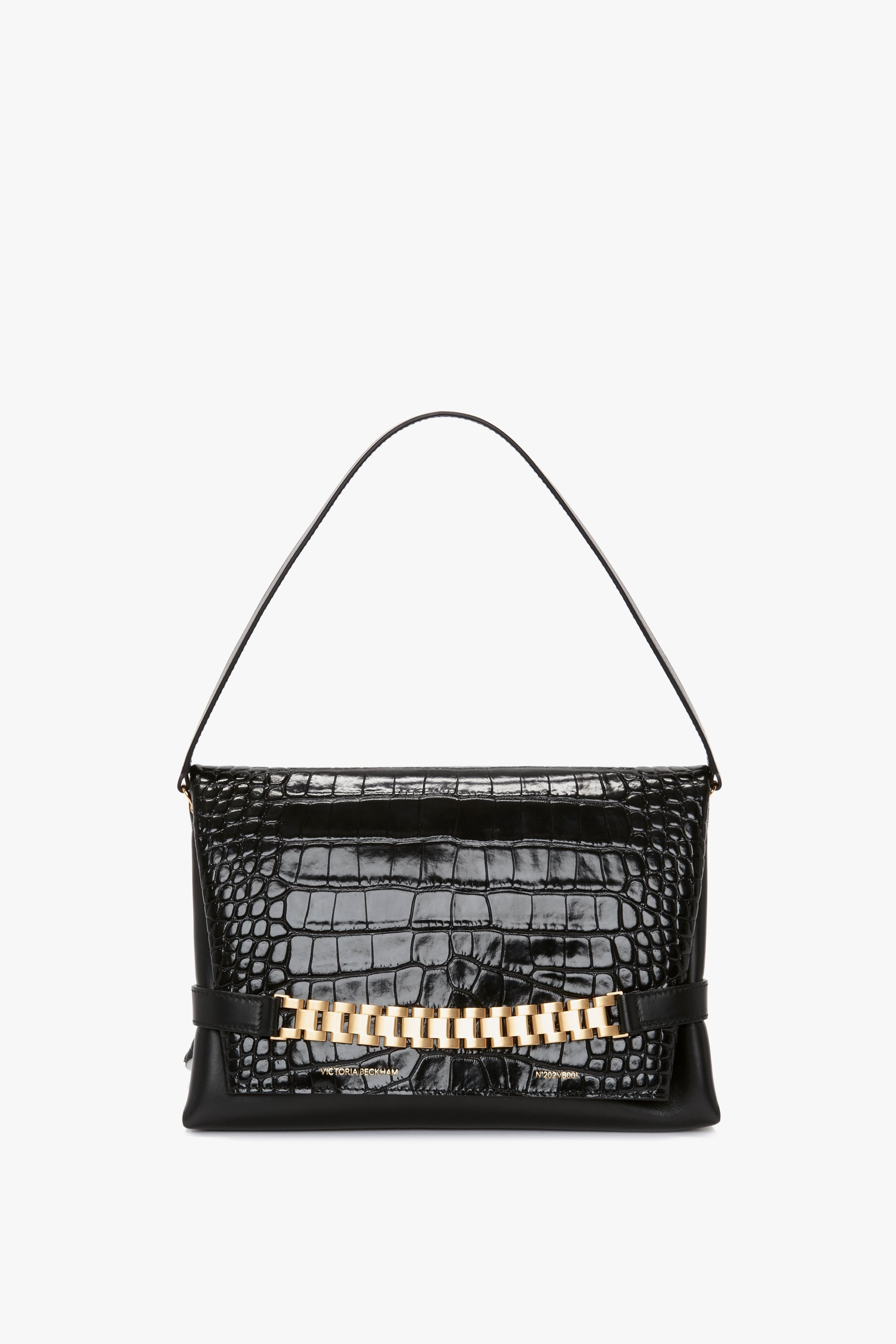 Chain Pouch With Strap In Black Croc-Effect Leather - 1