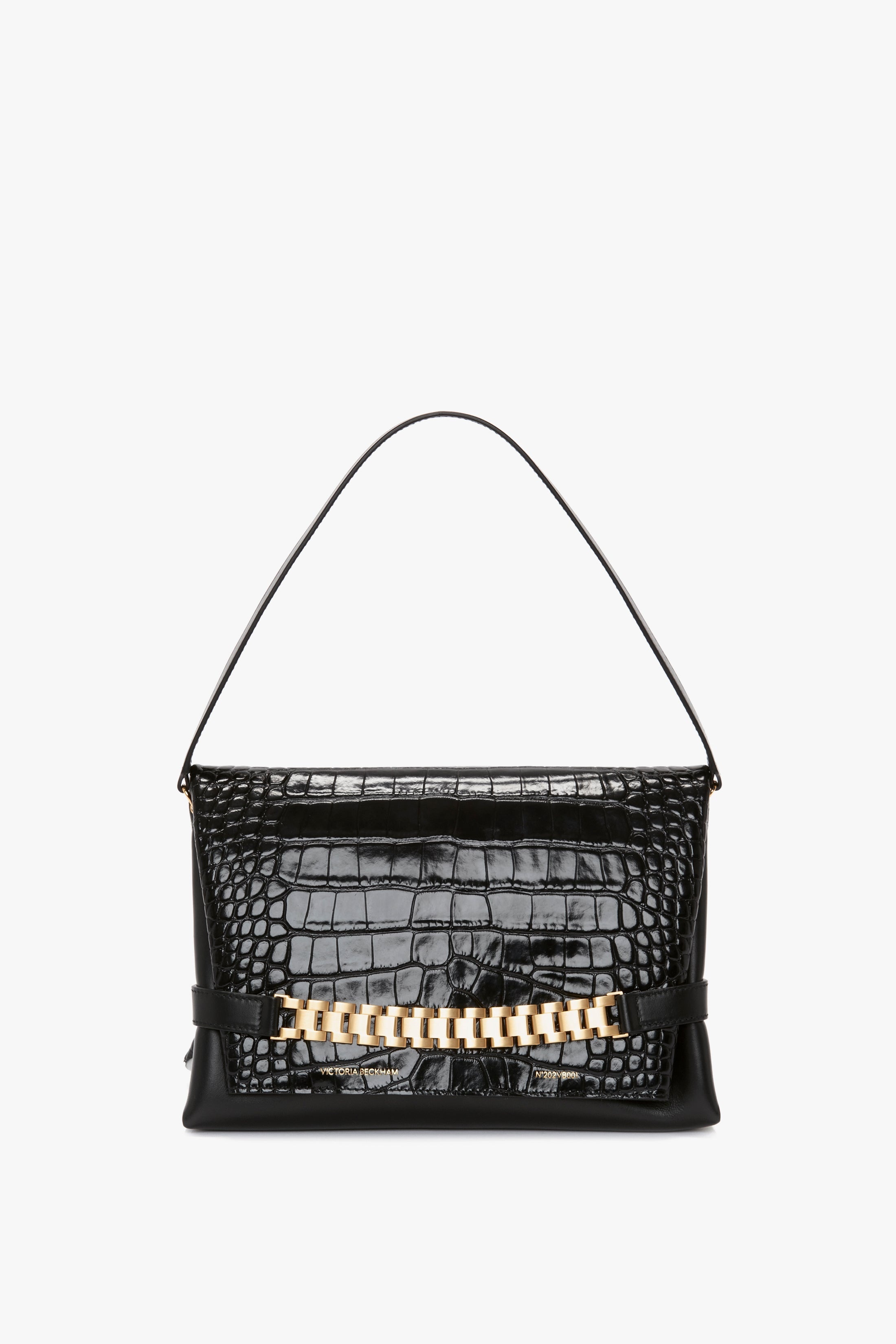 Victoria Beckham Chain Pouch With Strap In Black Croc-Effect