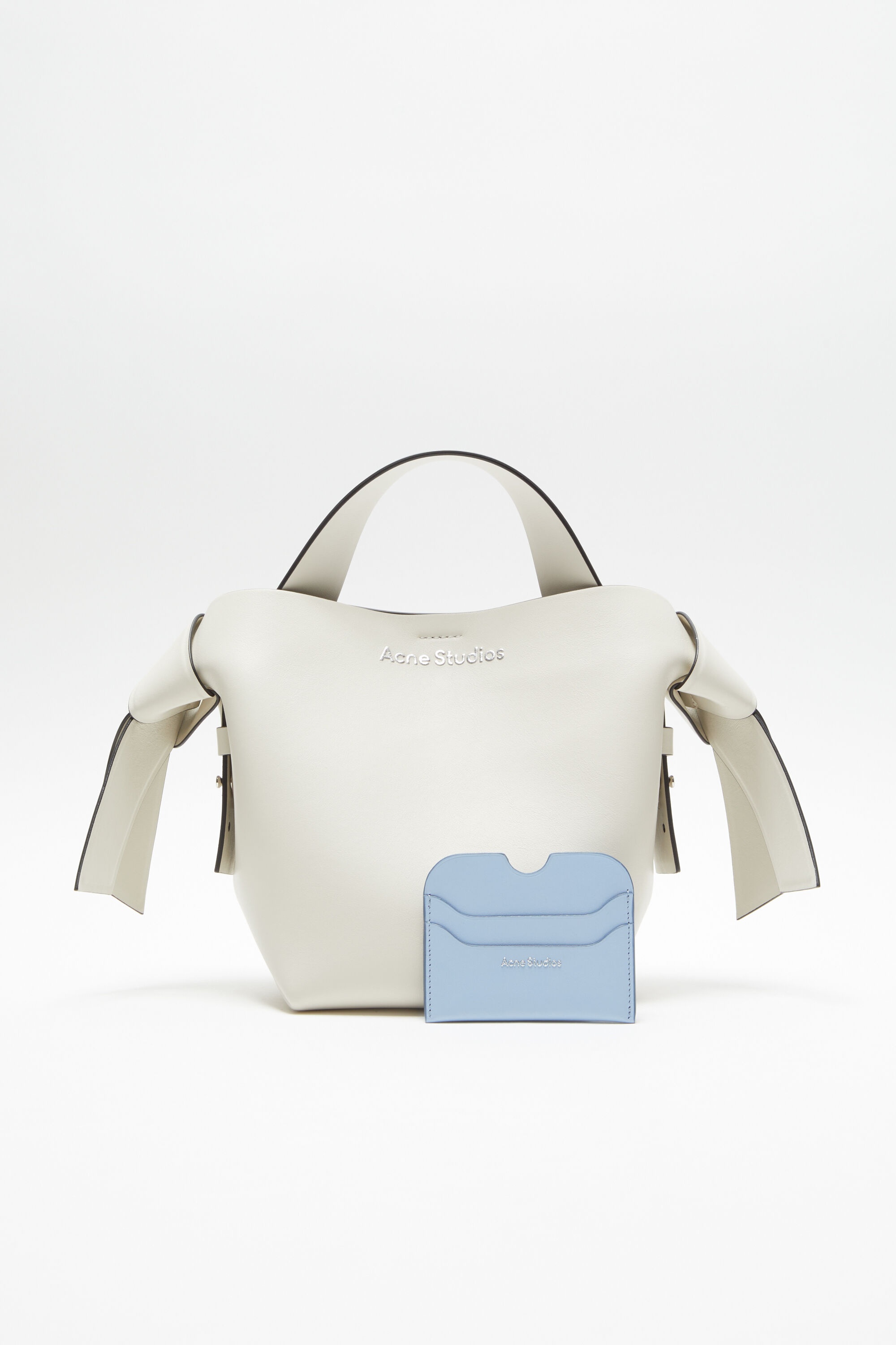 Leather card holder - Baby blue/brown - 2