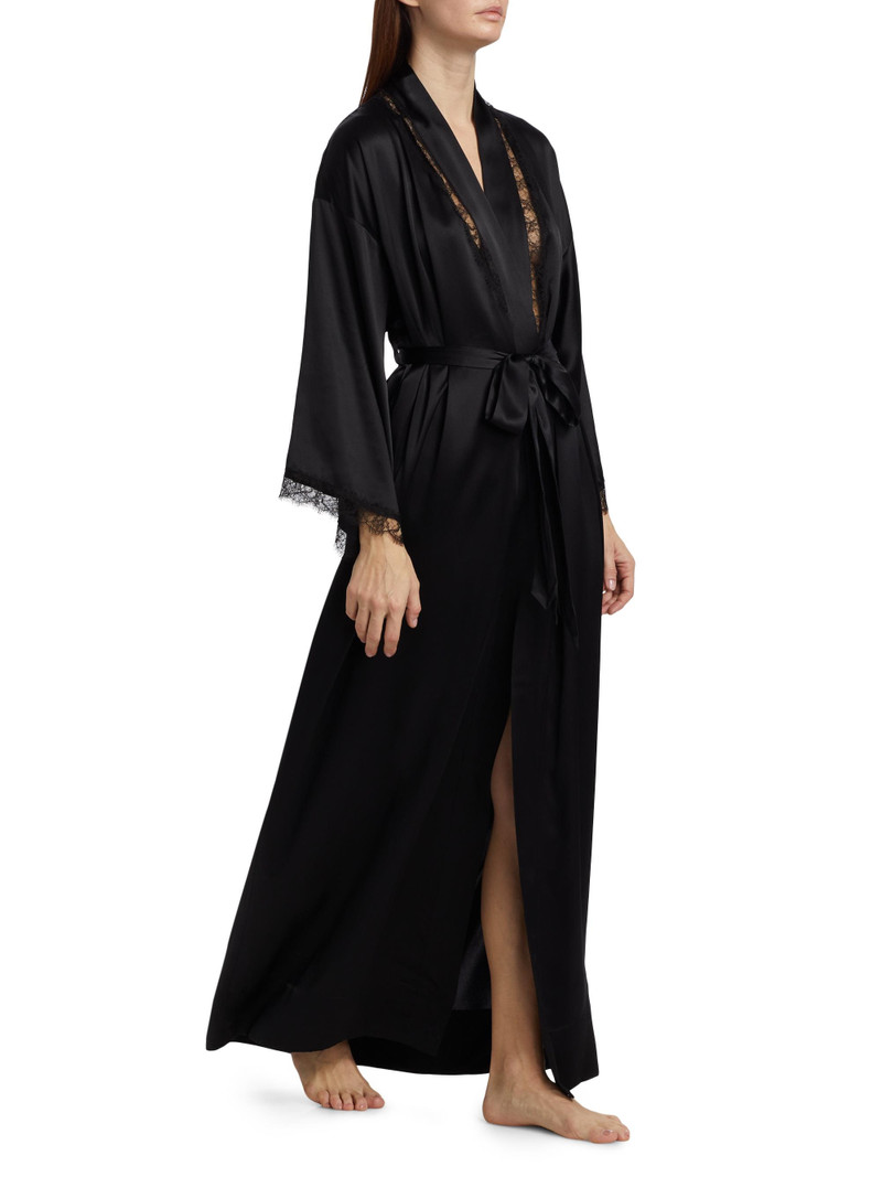 Women's Silk Lace Inset Robe - Black Black 4