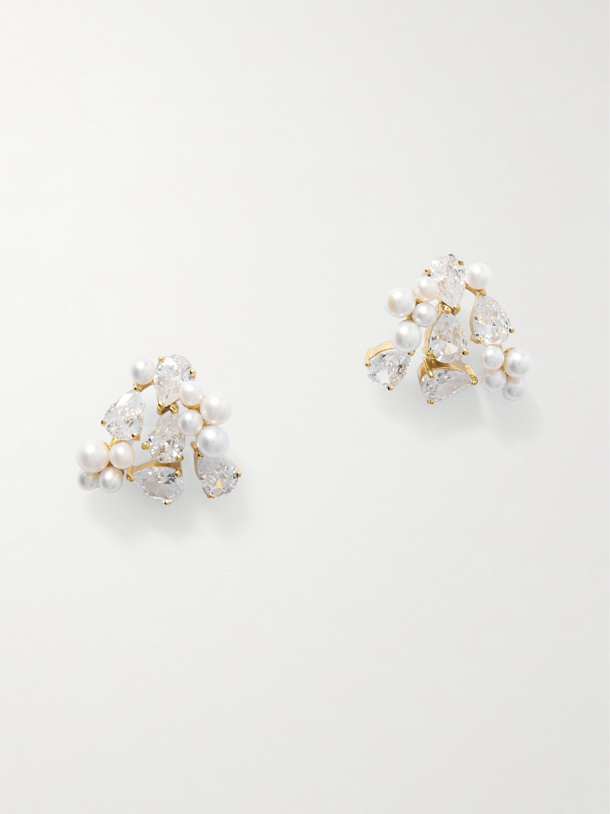 Gold-plated Recycled Silver, Cubic Zirconia And Pearl Earrings - 1