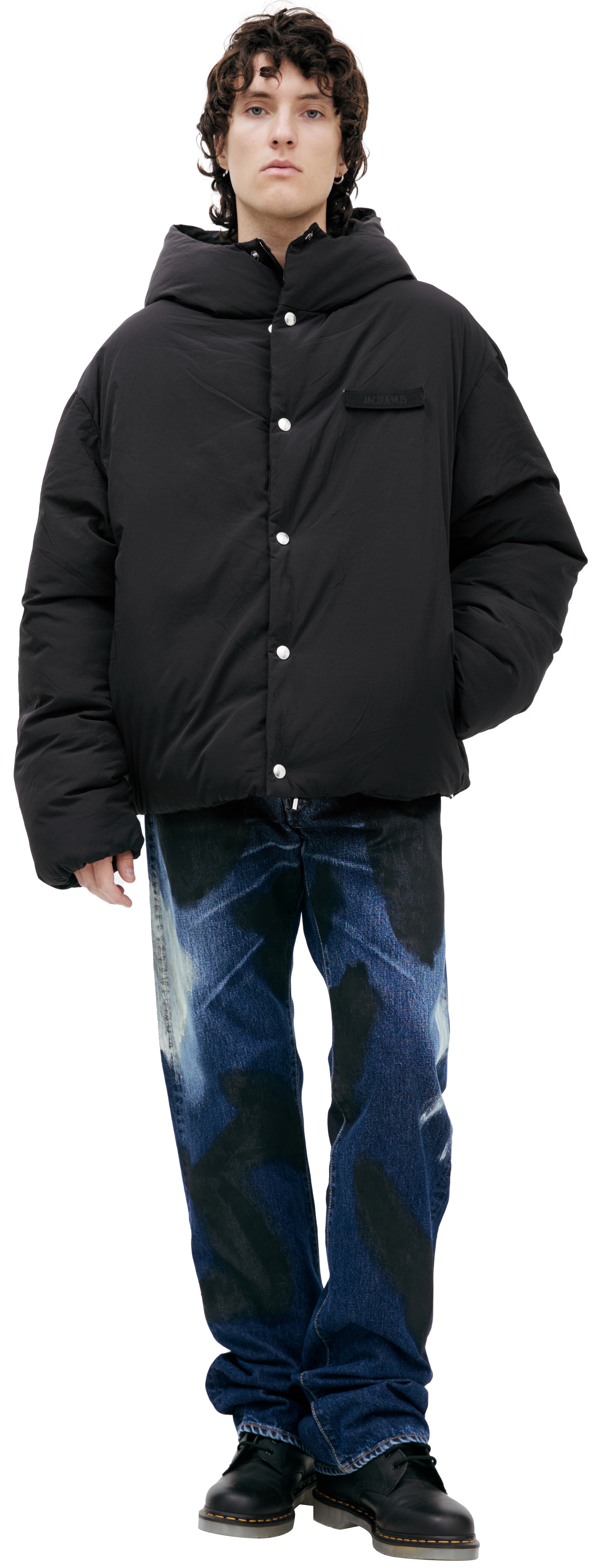 BLACK DOWN JACKET WITH LOGO - 1