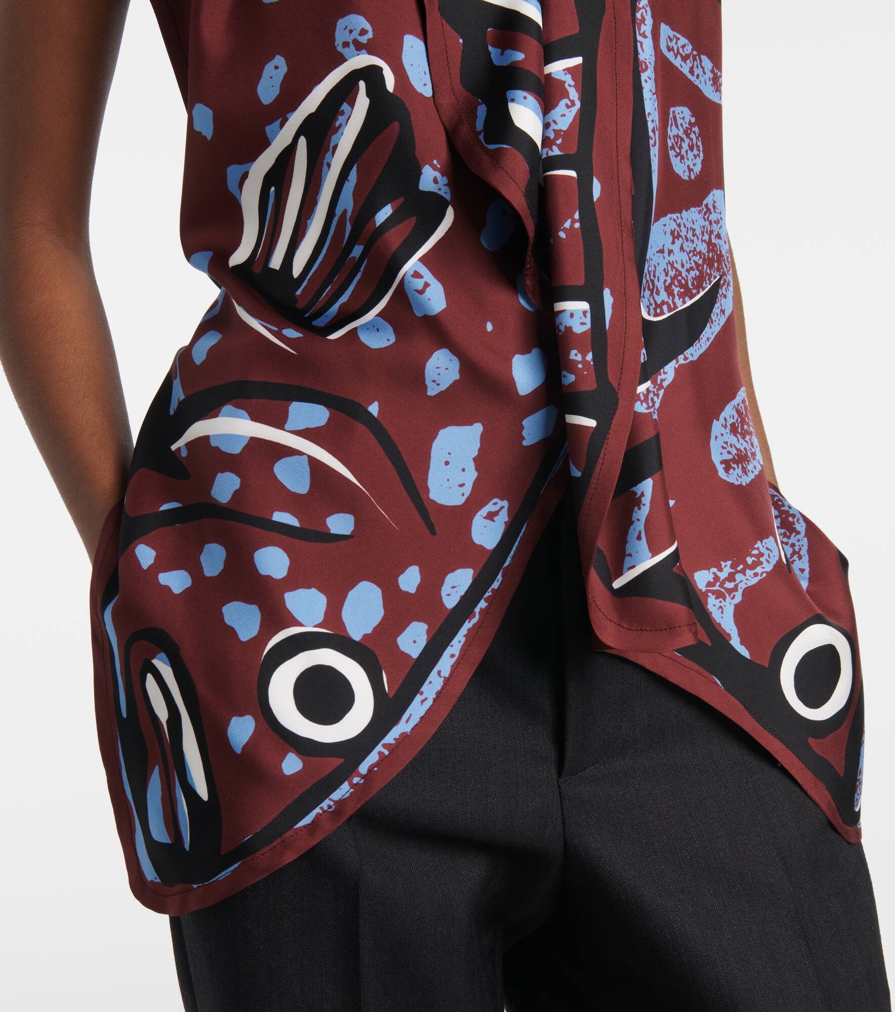 Printed halterneck silk twill top - 5