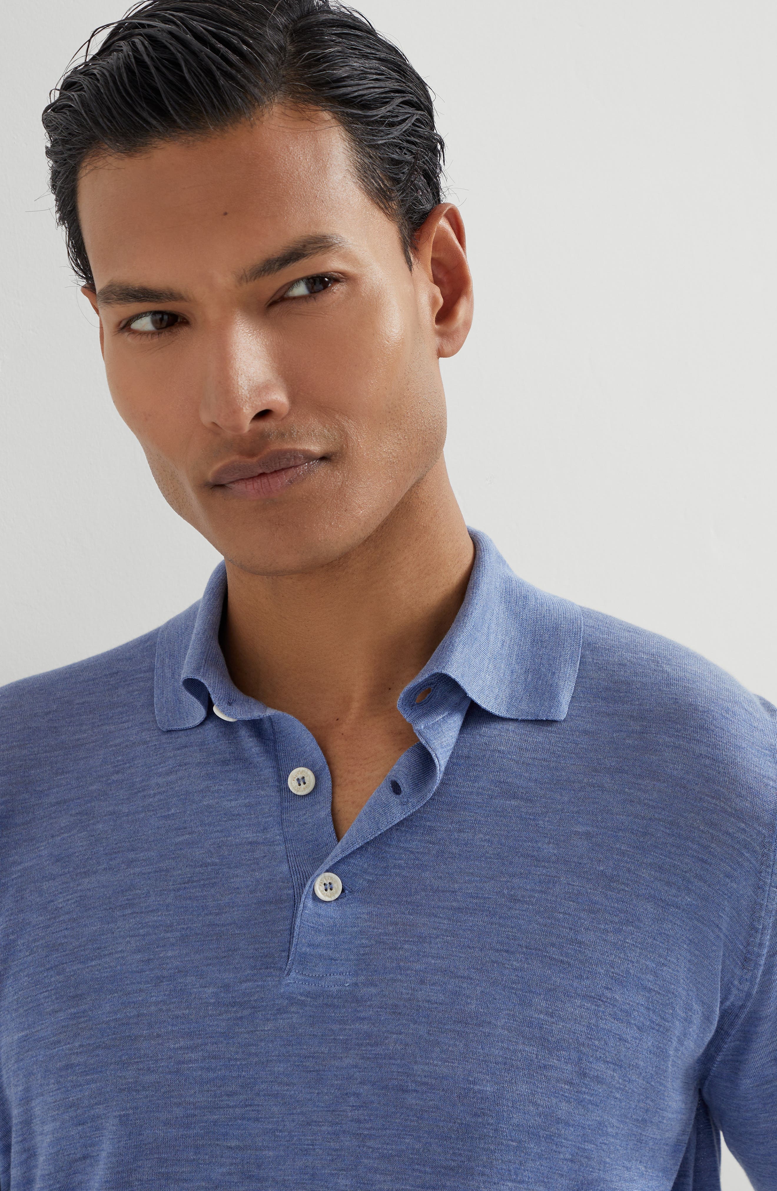 Brunello Cucinelli Lightweight knit Polo in Denim at Nordstrom - 4