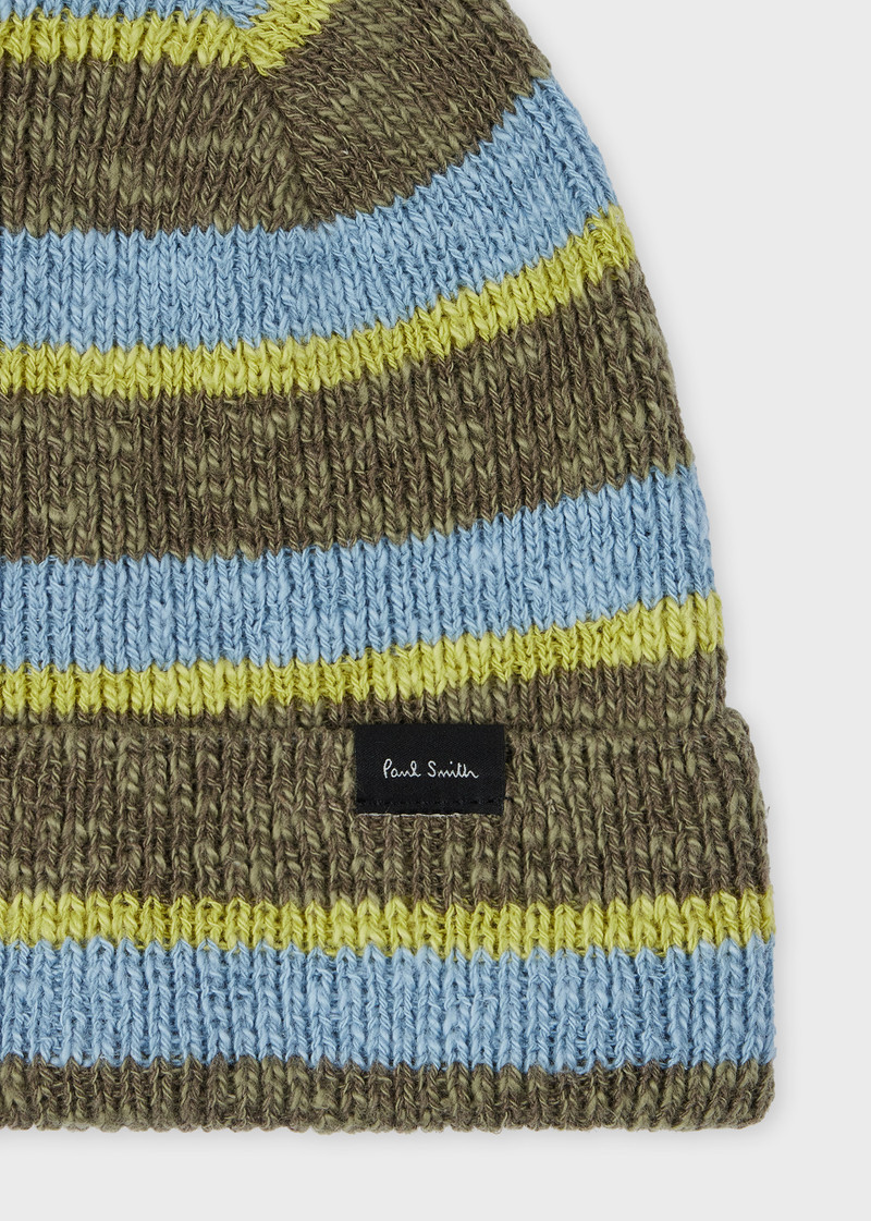 Paul Smith Green and Blue Stripe Linen-Cotton Beanie outlook