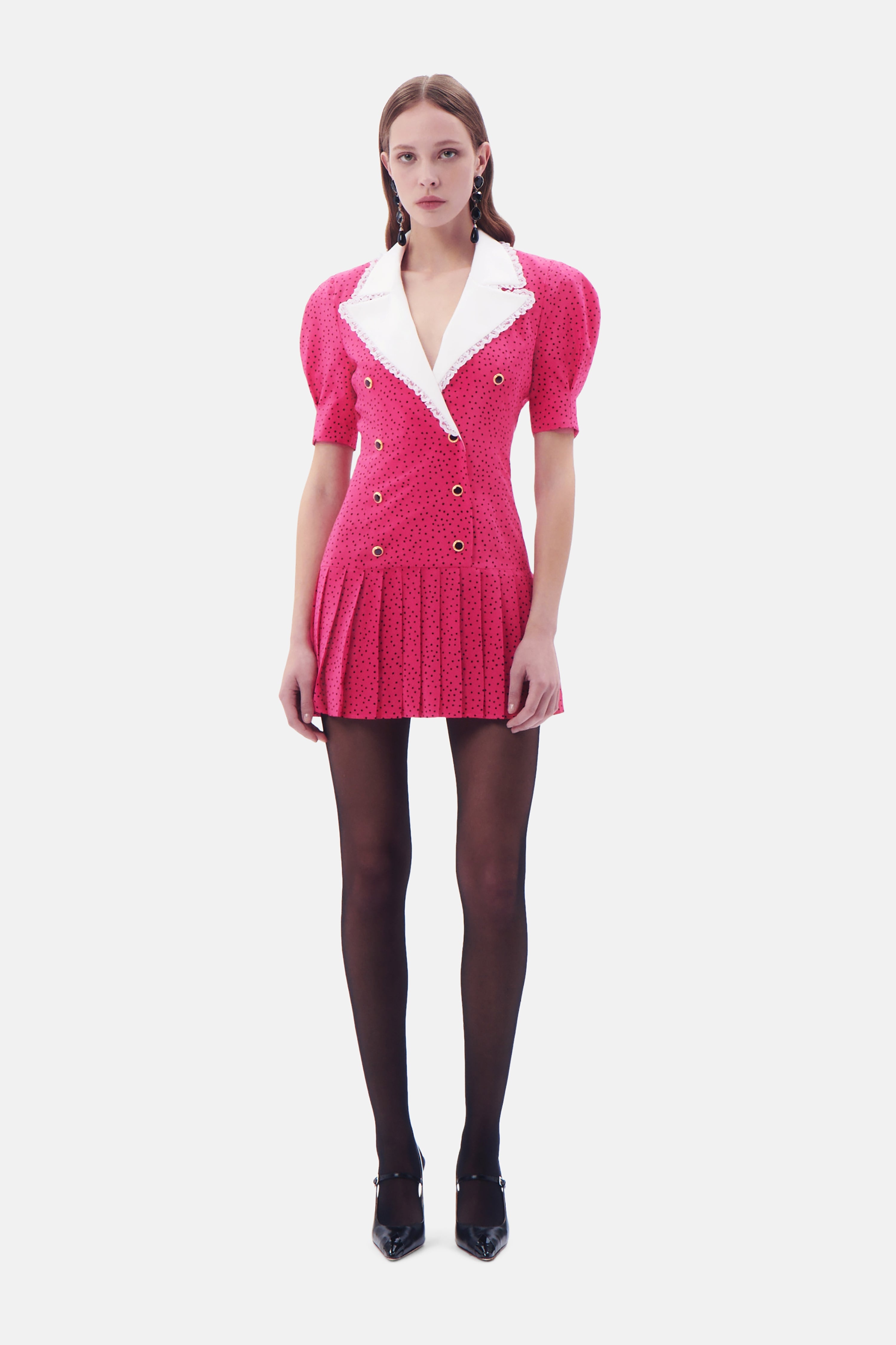 POLKA DOT SILK DOUBLE BREASTED MINI DRESS - 4