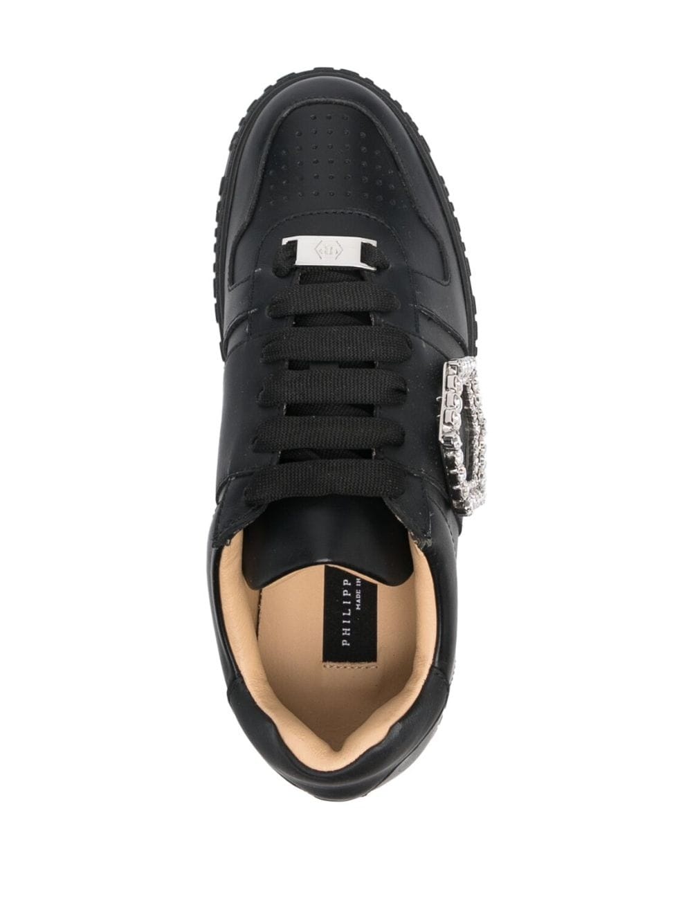 crystal-detailed leather sneakers - 4