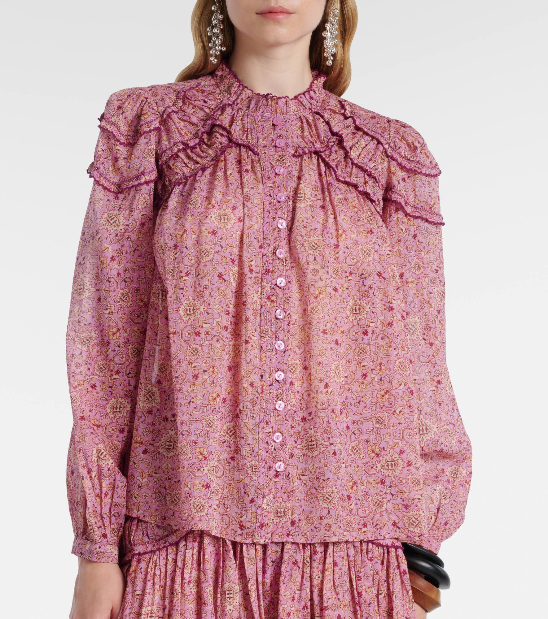 Christa printed ruffled cotton blouse - 5
