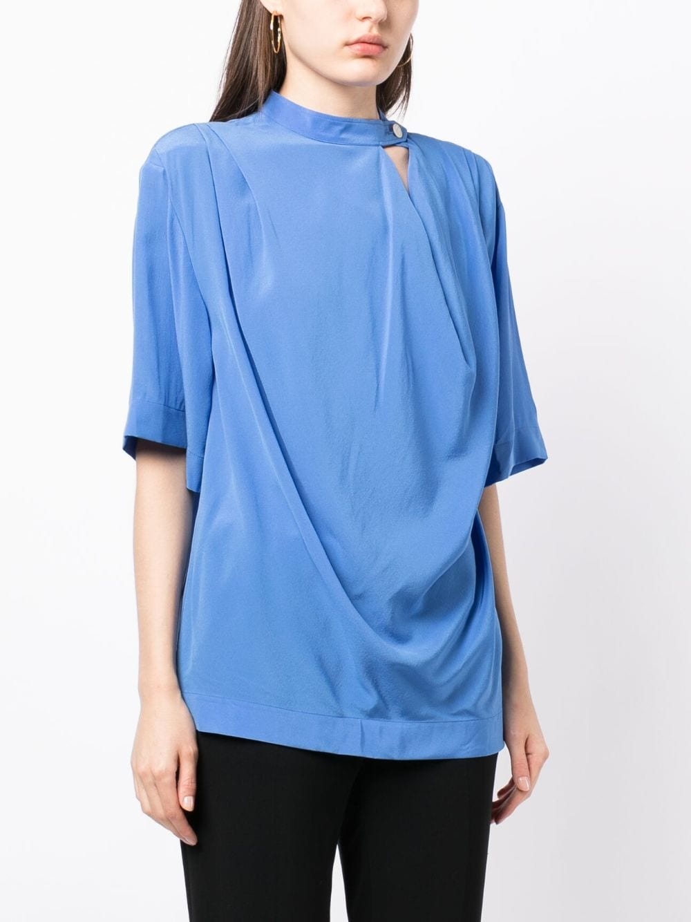 button-up draped silk blouse - 3