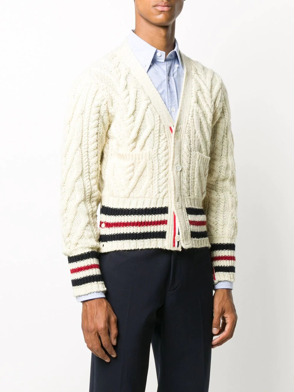 stripe-trim cable-knit cardigan - 3