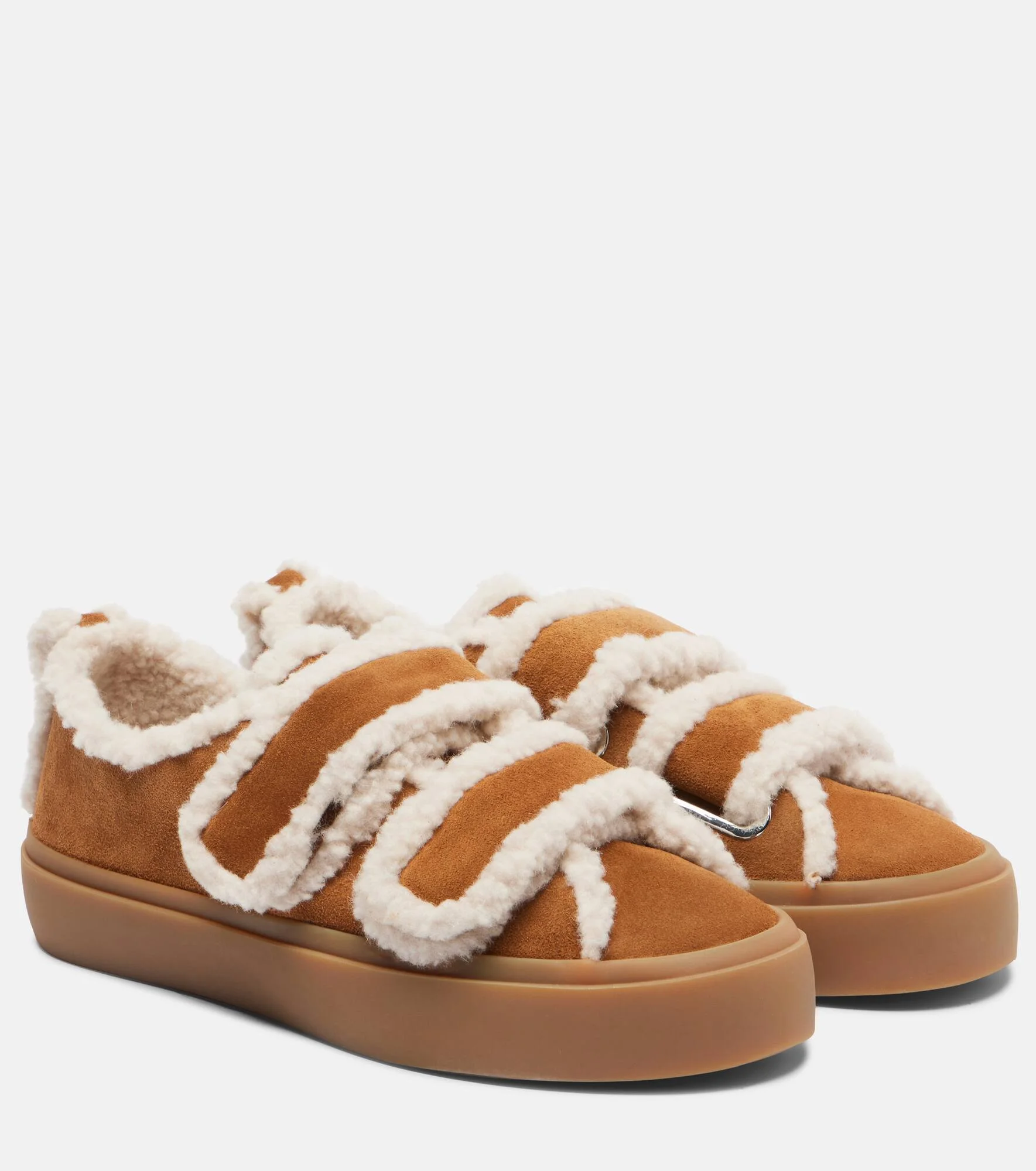 Shearling-trimmed suede low-top sneakers - 1