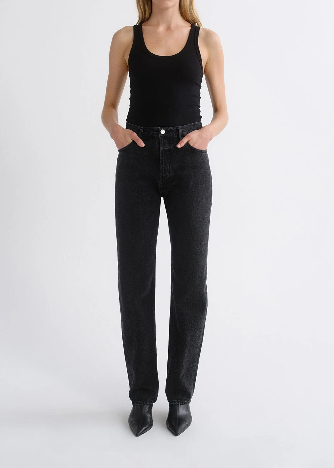 90'S PINCH WAIST HIGH RISE STRAIGHT LONG (WEIGHTLESS) IN VANTA - 1