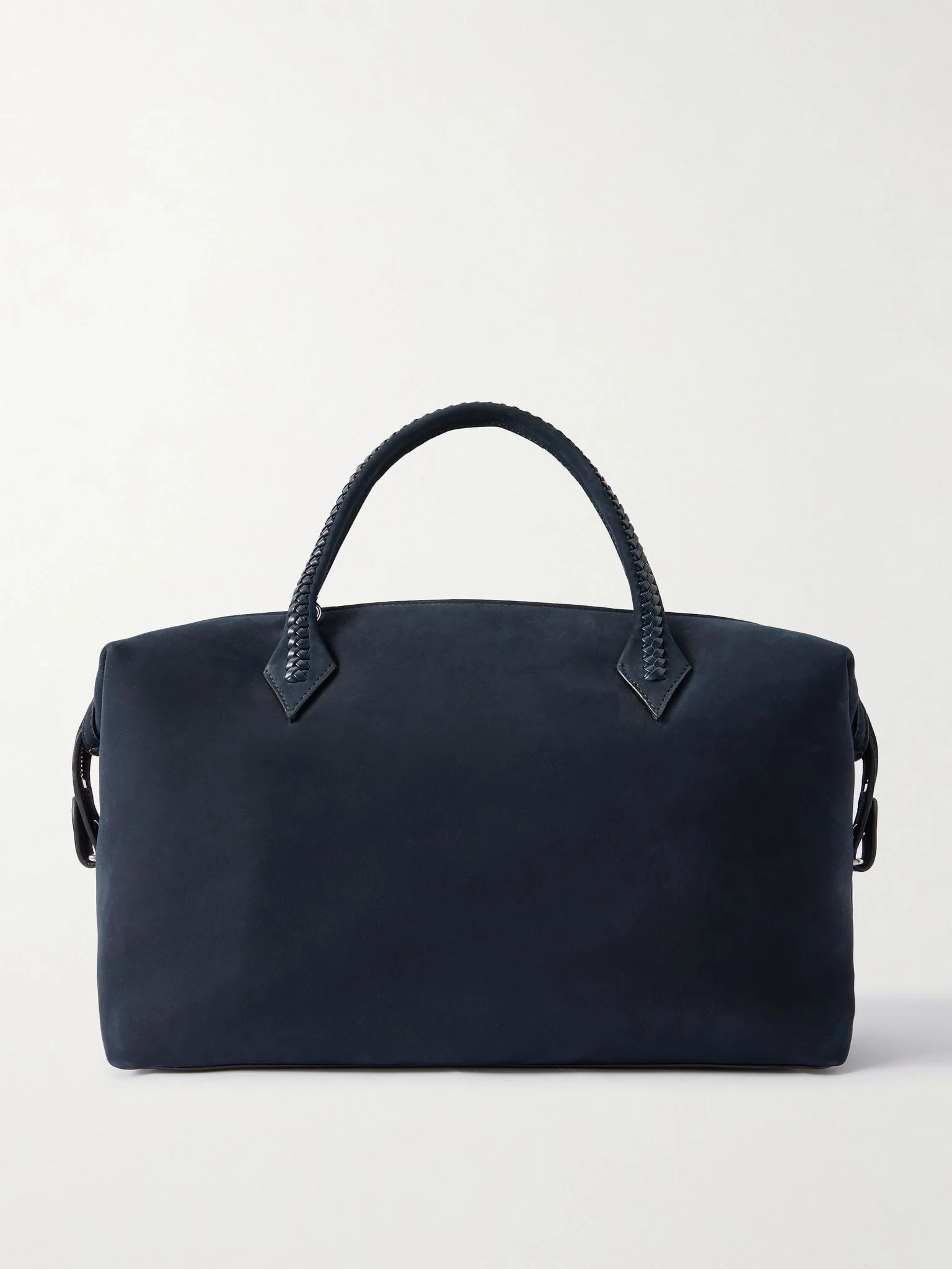 Vérité City braided leather-trimmed nubuck tote Navy - 1