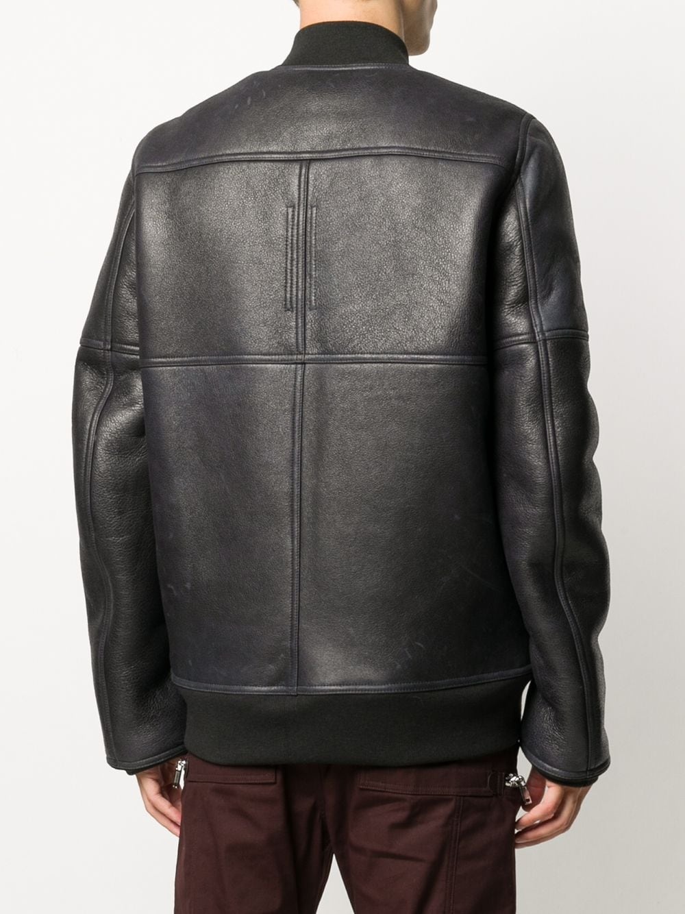 ribbed-trimmed leather jacket - 4