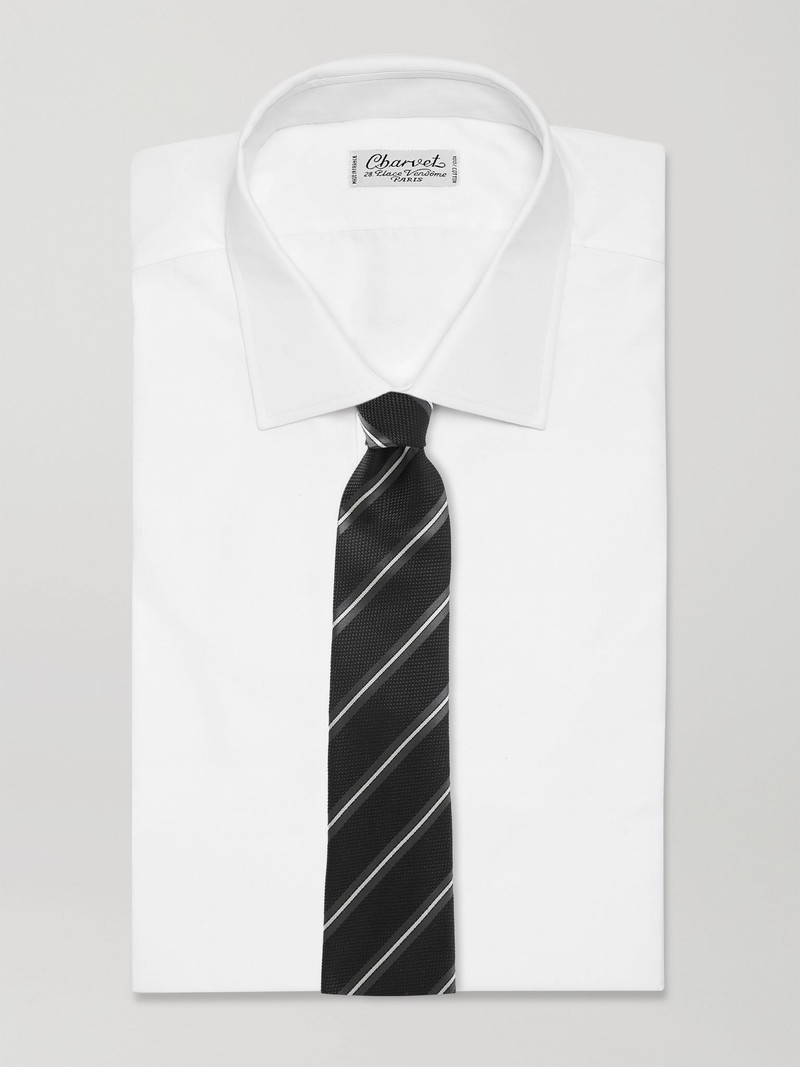 TOM FORD 8cm Striped Knitted Silk Tie Black outlook